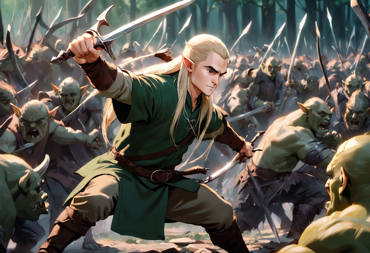 Legolas fighting orcs in the movie The Hobbit of the Lord of the Rings