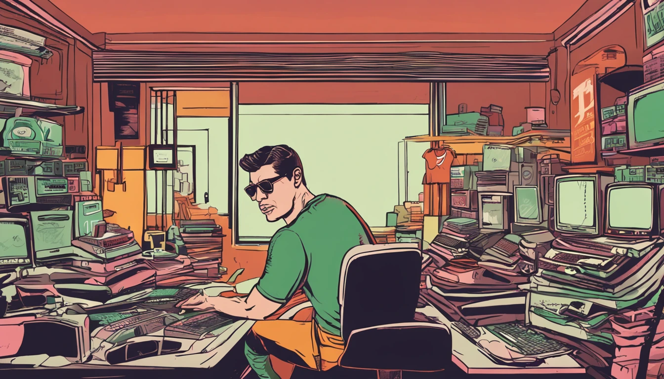 jovem programador utilizando camiseta do superman, programando em um computador, alta qualidade, oculos lentes verdes