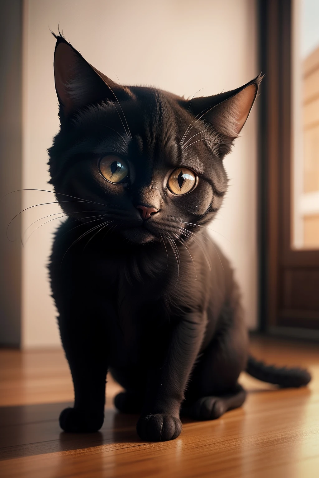 Gato preto, fofo, desenho, estampa para camisa, olhos fofos, alta qualidade