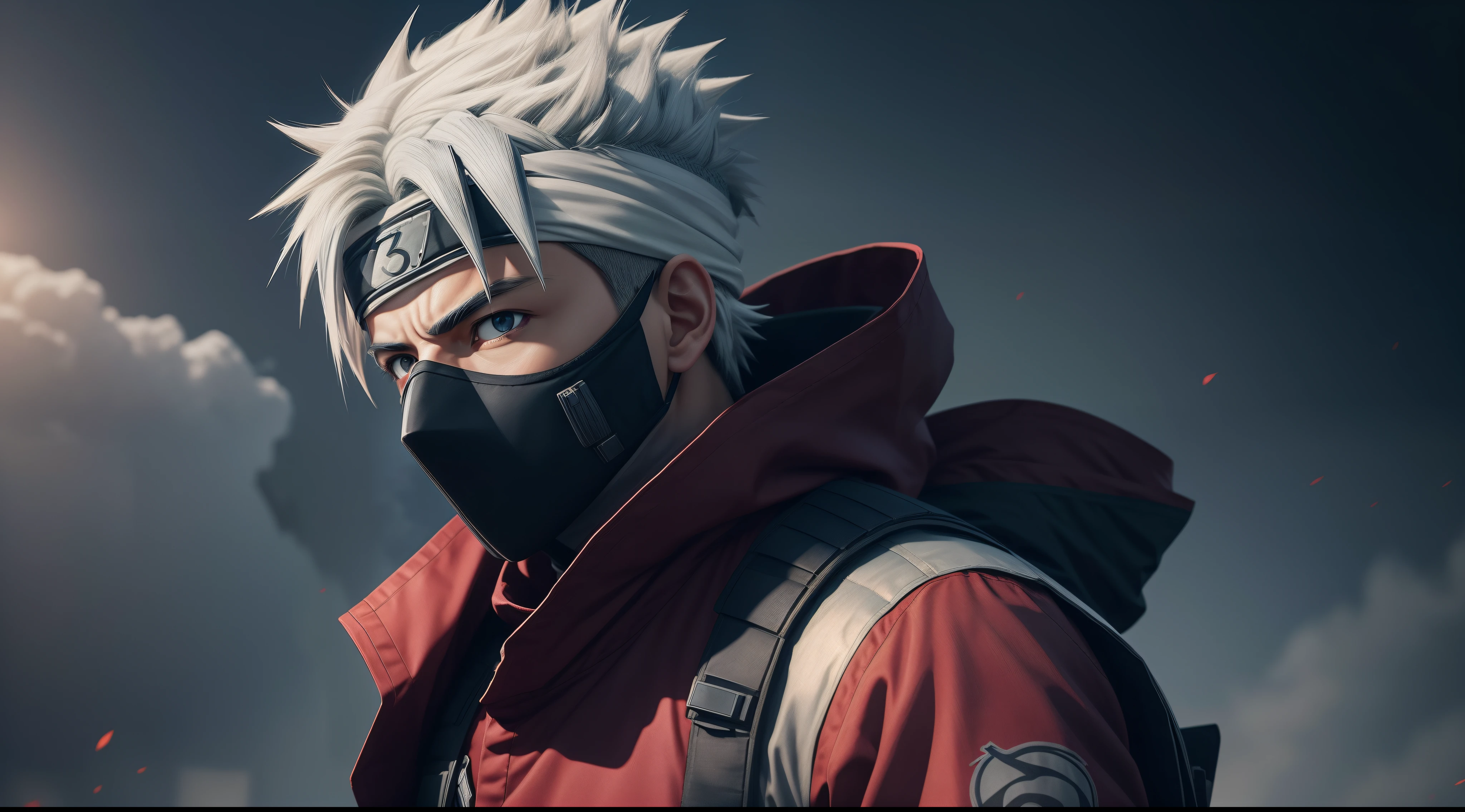 Hot profile picture, masterpiece, extremely accurate rendering, cool beautiful Kakashi, solo, reliable, savior of the world, simple design, best visuals, 8K, light red eyes , the clothes color is the same as the original ninja.