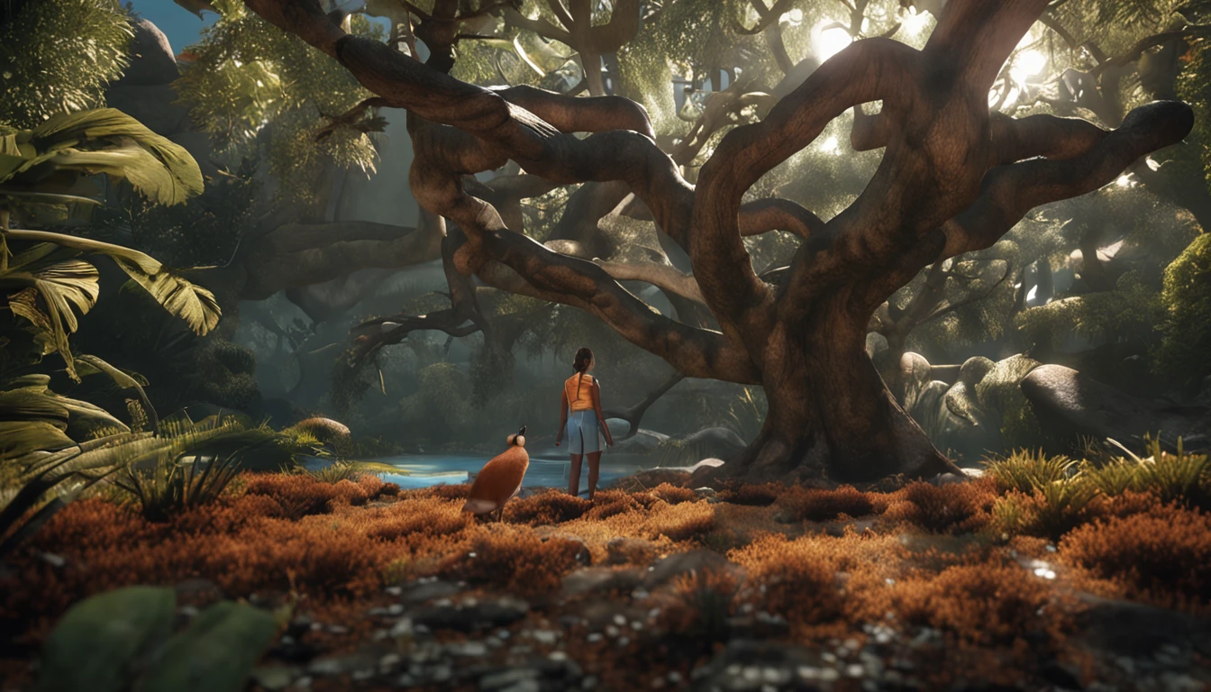 uma formiga segurando um galho de arvore,Photographer with high angle lens,photorealistic cinematic render, cinematic 3d render, realistic cgi render, depicted as a 3D rendering
