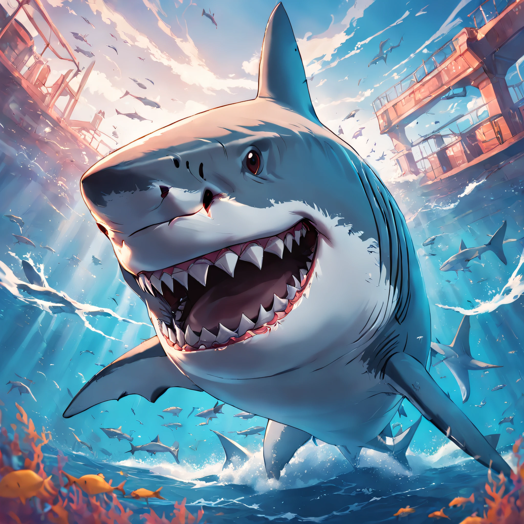 Great white shark,cartoony