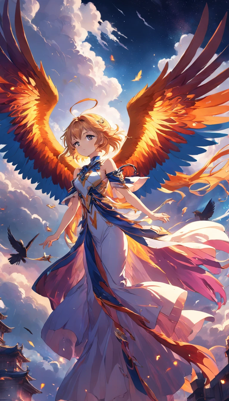 On the phoenix sits a beauty flying in the air HD masterpiece