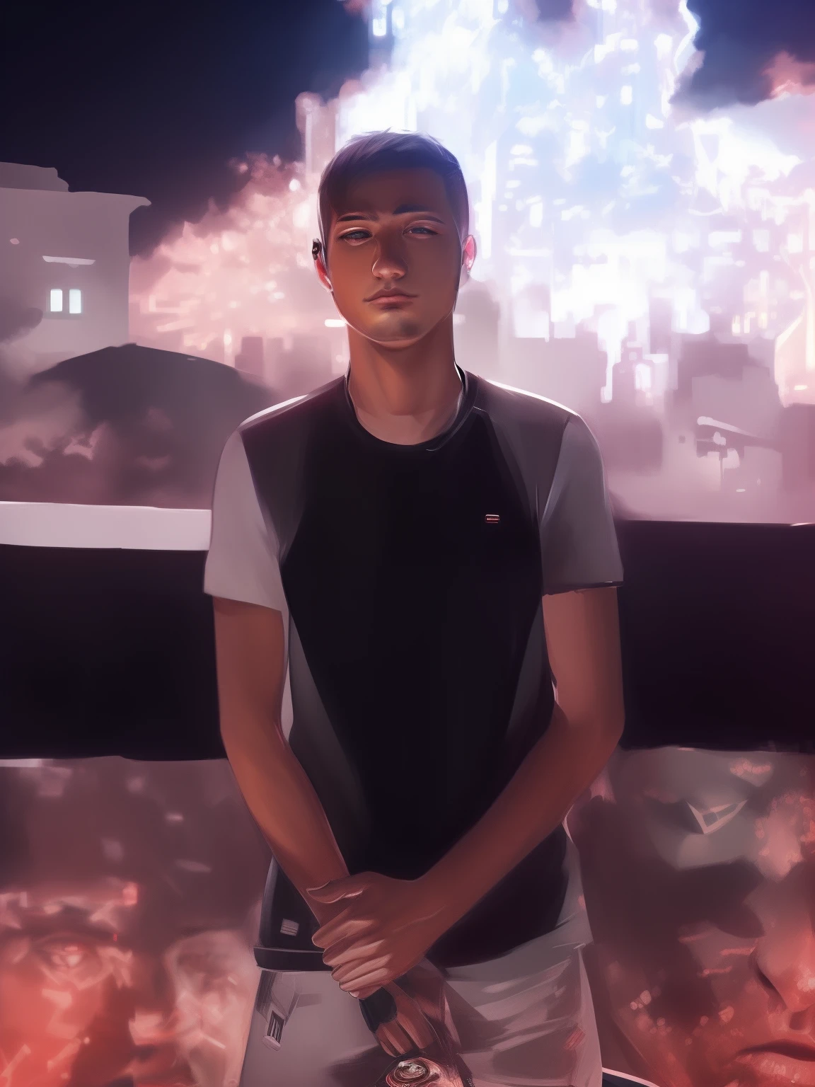 Change background cyberpunk handsome boy, realistic face