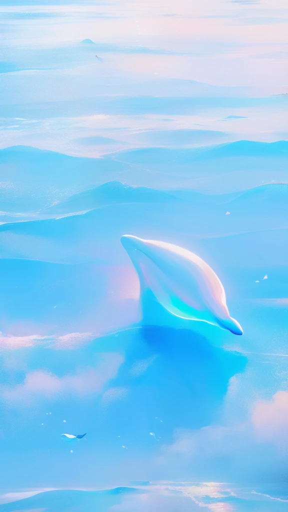 themoon,(((girl))),(Inside the clouds),((((Fly to the sea)))),in pink,blue colors,cyan colors,(((dolphins)))