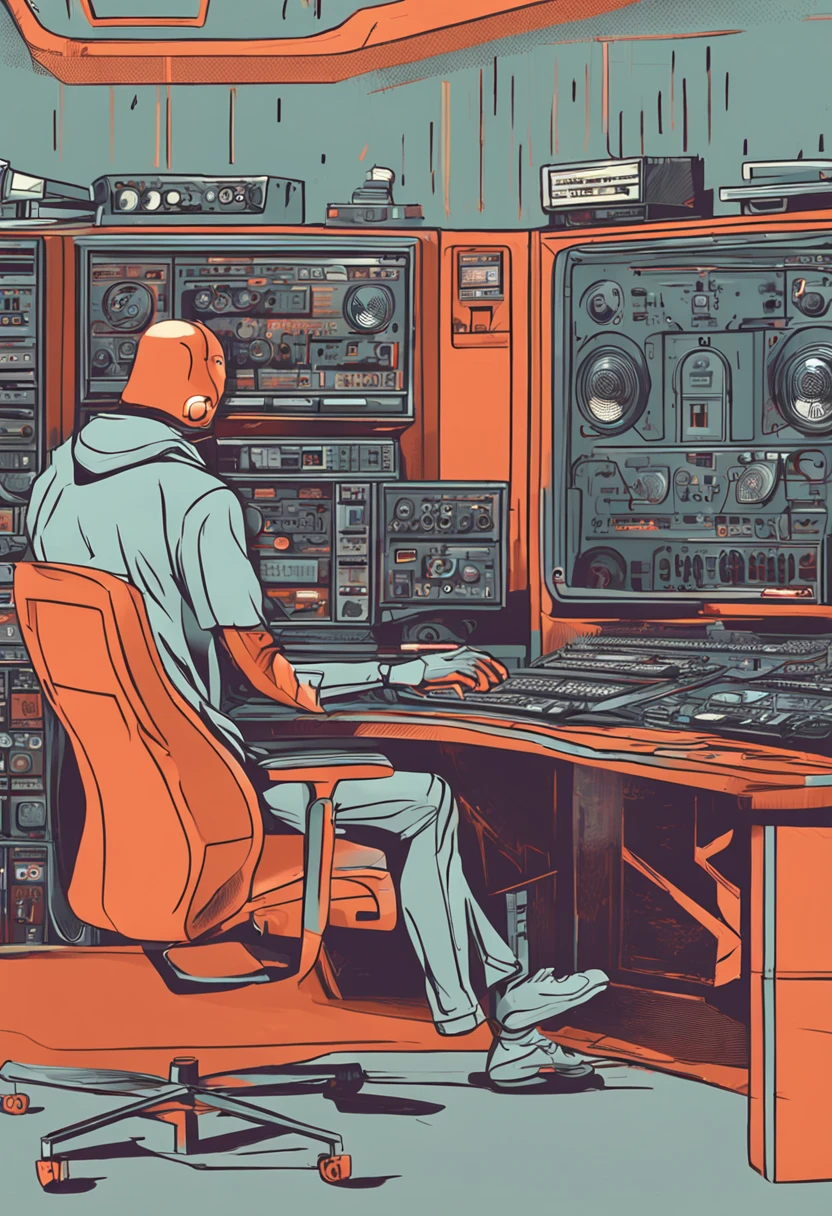 A Hacker sit in front of  studio