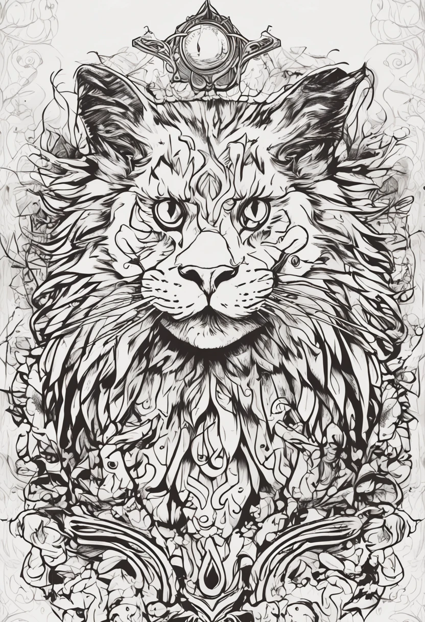 Gato preto, fofo, desenho, olhos fofos, alta qualidade, foto opaca, estilo desenho em quadrinhos, with flames and esoteric symbols all around