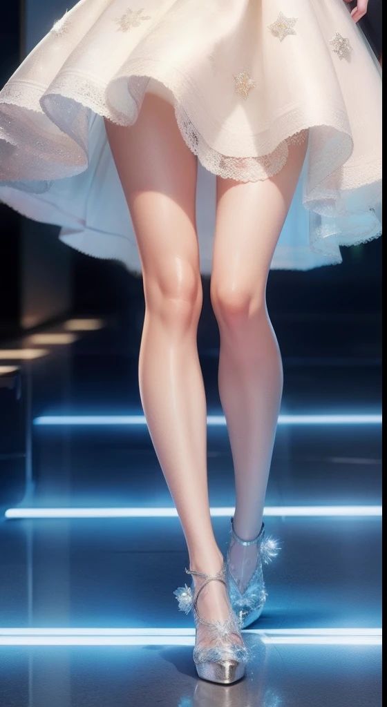 Women's legs and teaching,Wearing princess crystal shoes