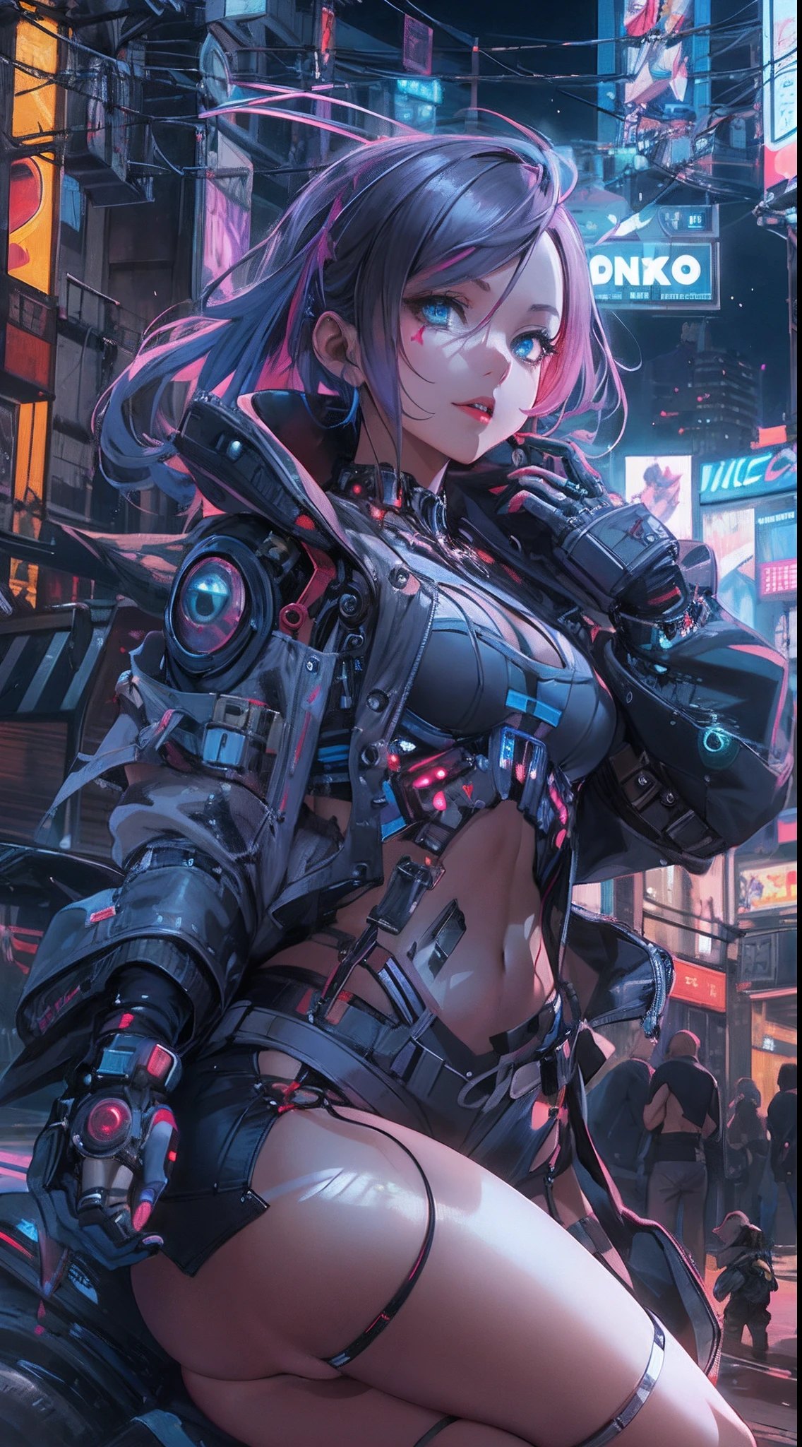 Motor irreal:1.4,UHD,La mejor calidad:1.4, fotorrealista:1.4, textura de la piel:1.4, Obra maestra:1.8,Chica de anime con atuendo futurista posando en una ciudad por la noche, Cyberpunk anime chica mech, Arte digital cyberpunk anime, lingerie Anime Arte cyberpunk, Chica de anime cyberpunk, Chica femenina de anime cyberpunk, Linda Chica Cyborg, Mejor fondo de pantalla de Anime 4K Konachan, Oppai cyberpunk, Digital Cyberpunk - Arte Anime, arte de anime cyberpunk, girl in mecha cyber armor, Perfecto anime cyborg mujer,beautiful fine hands,