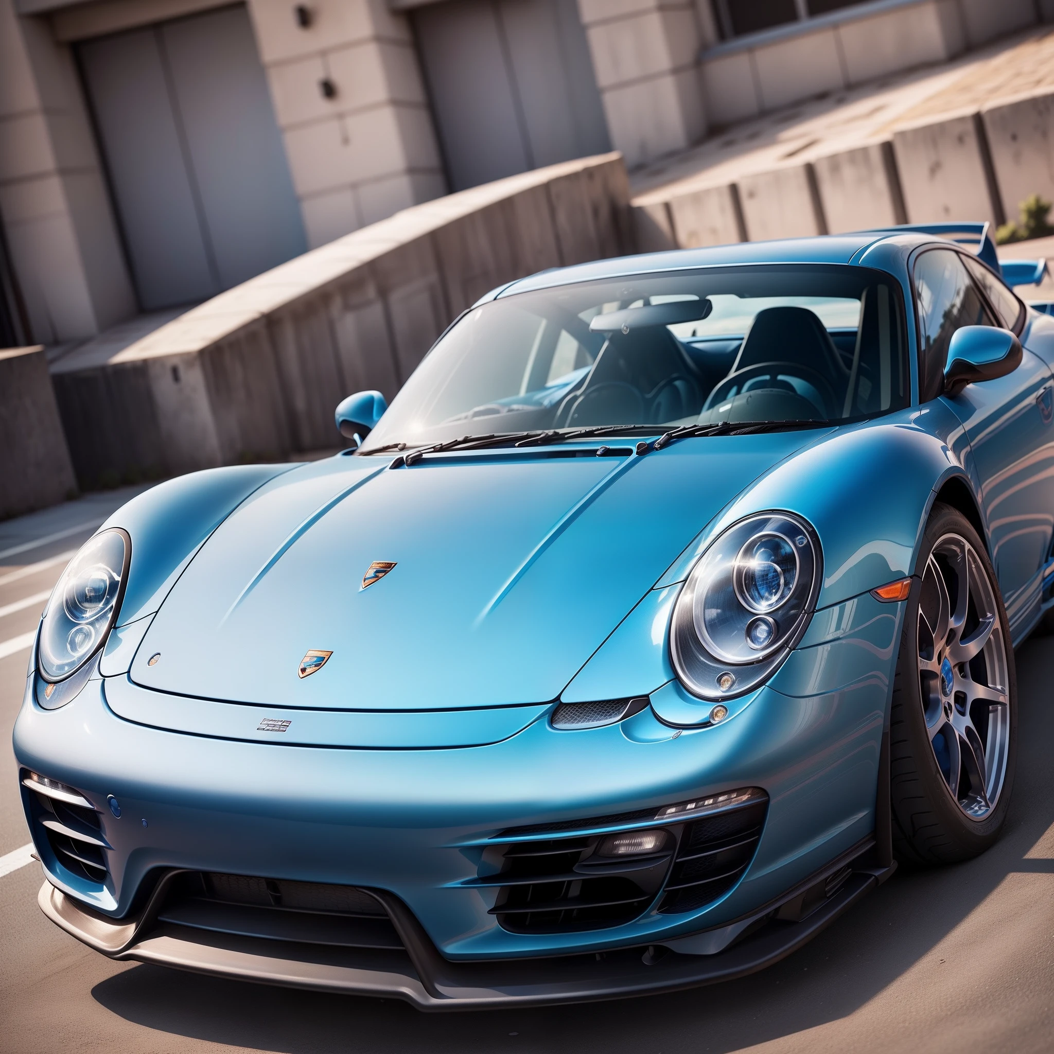 ((Beautiful blue Porsche))、Stylish and sophisticated shape、((An ultra-high picture quality))、(blue open sky)、finely detailed beautiful、detaileds