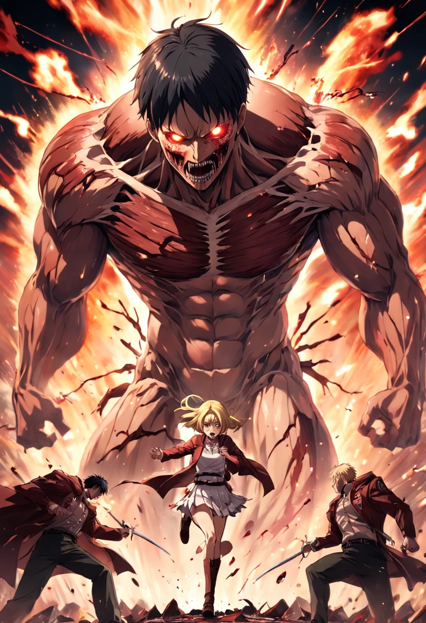 A Big Attack on Titan Titan Fighting against humans, Horror, ????, Blood, Blood Sparks, Blood Stains, 12k, HD