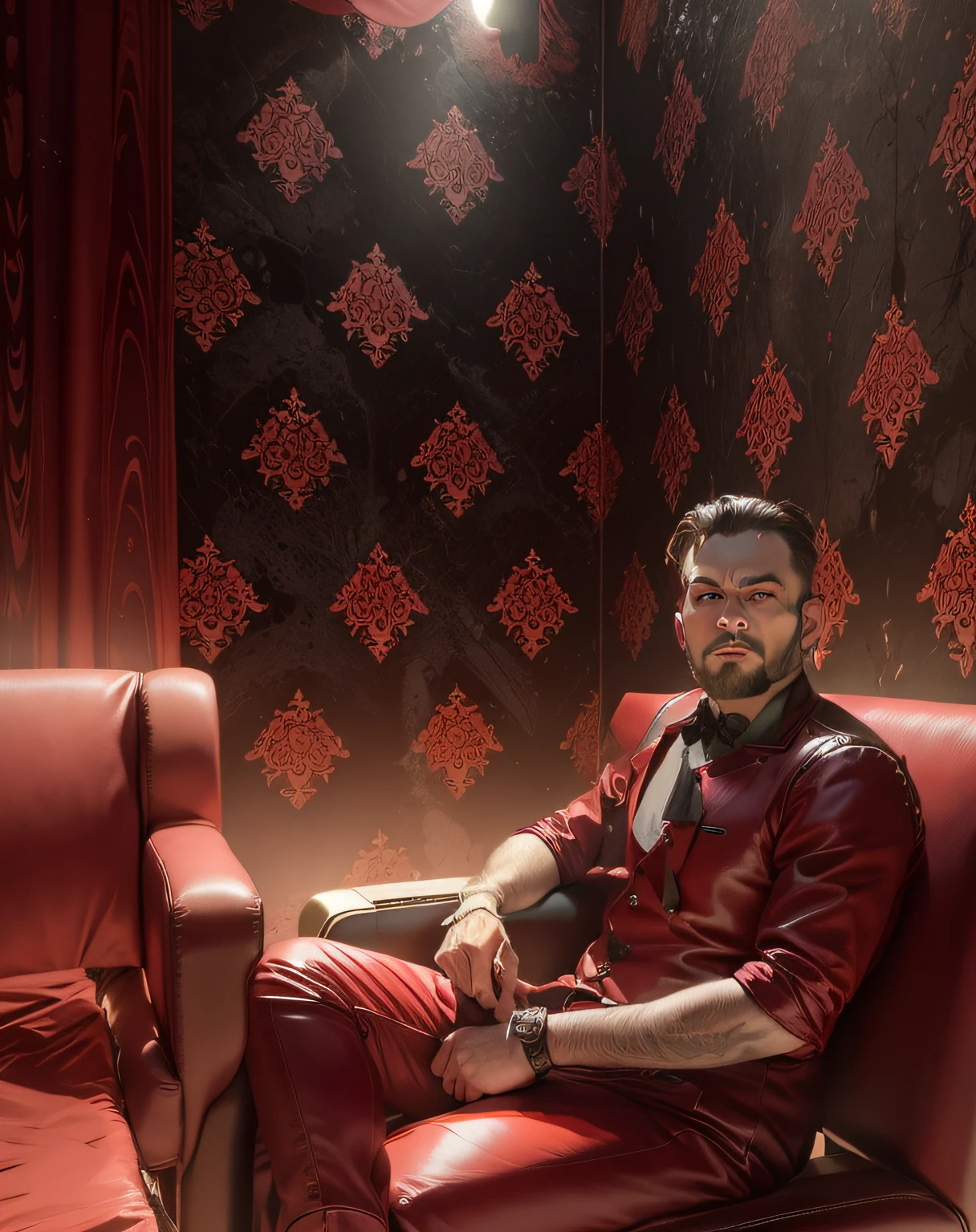 Redish horror Background and sitting in the throne of devil