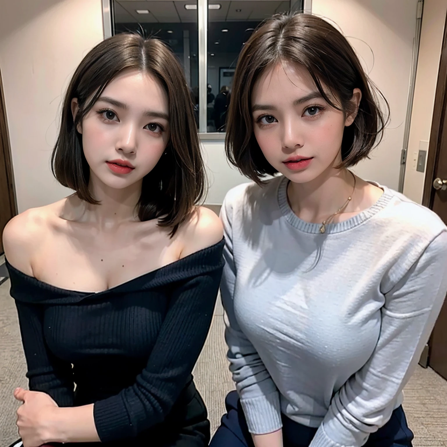 Best Quality, masutepiece, beautiful mature women、Beautiful face、Strong-minded woman、Office Suits、brown haired、Brown-eyed、Bob Hair、20yr old、adult lady、Full body like、Downtown