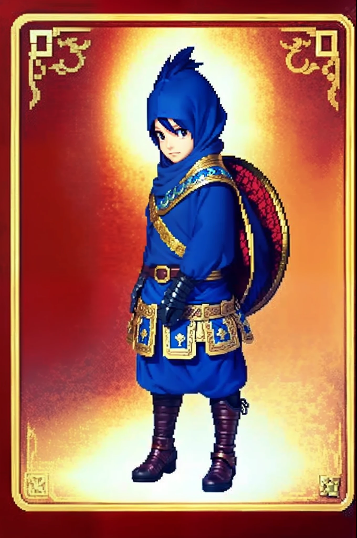 pixel game《dragon quest》，Game character design，（Lady Knight：1.4），red colour，Heavy armor，16-bit pixels