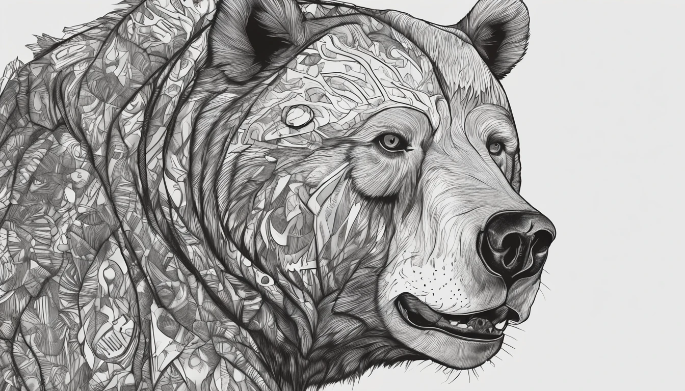 tmasterpiece,Create realistic drawings of a bear, Ted style, Hand drawing,shadowing,White hair on the chest V, on the white background, Urban style, in graffiti style, Escorida tones, Estilo streetwear, Aggressive