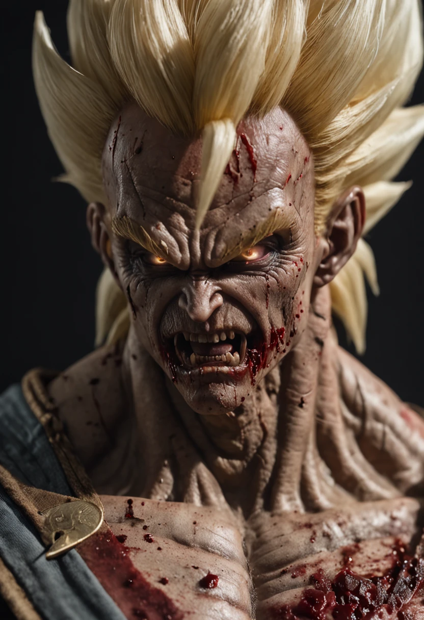 A Super Saiyan Zombie, In the middle of a zombie war, Gore, Blood, Blood Sparks, Horror, 12k