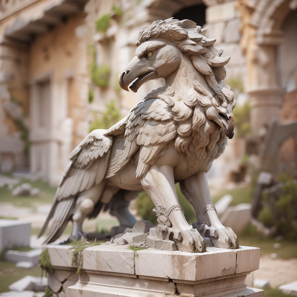 Ancient stone statue of a griffin in ruins ((GRIFO)) Greece scenario.