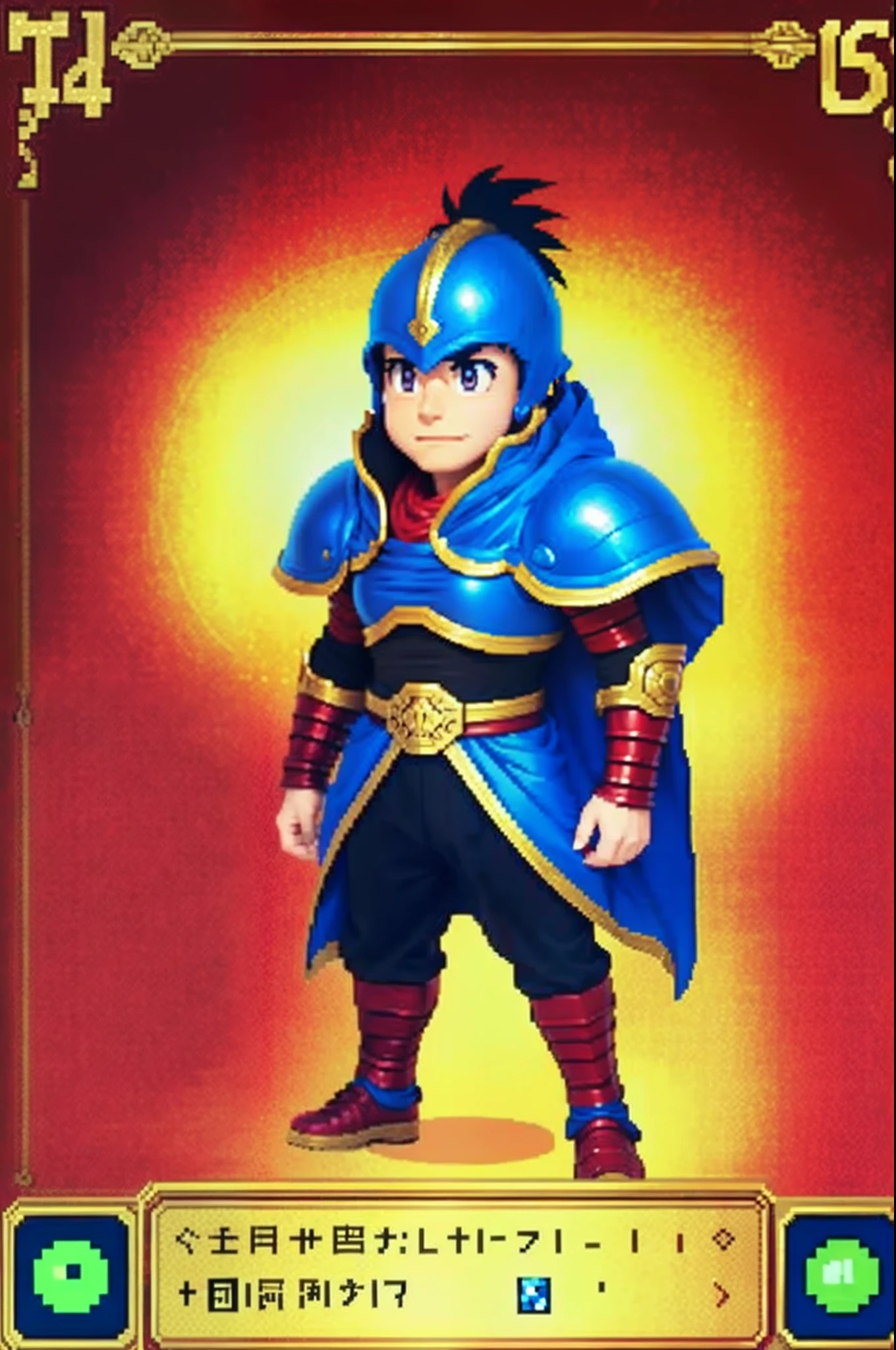 pixel game《dragon quest》，Game character design，（Lady Knight：1.4），red colour，Heavy armor，16-bit pixels