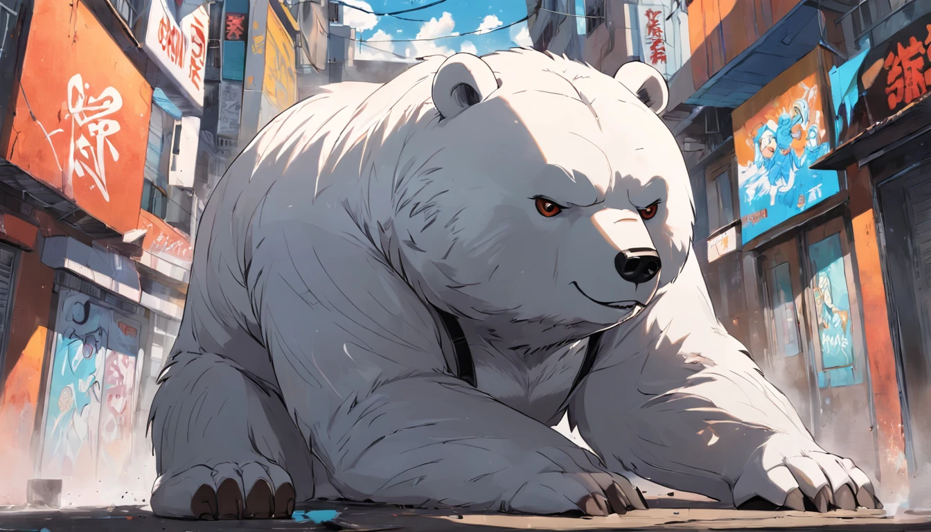 tmasterpiece,Create realistic drawings of a bear, Ted style, Hand drawing,shadowing,White hair on the chest V, on the white background, Urban style, in graffiti style, Escorida tones, Estilo streetwear, Aggressive