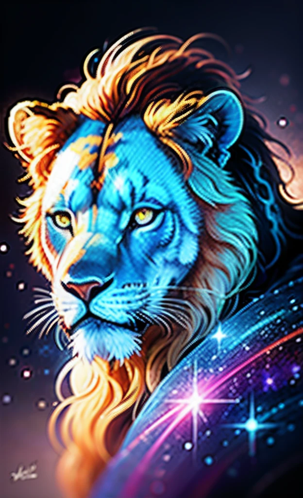 a photograph Galaxies, spirals, space, nebulae, stars, smoke, iridescent, intricate detail, in the shape of a lion, octane rendering, 8k hyper realistic, realistic texture, unreal natural lighting engine, cinestill 800, (35mm lens)