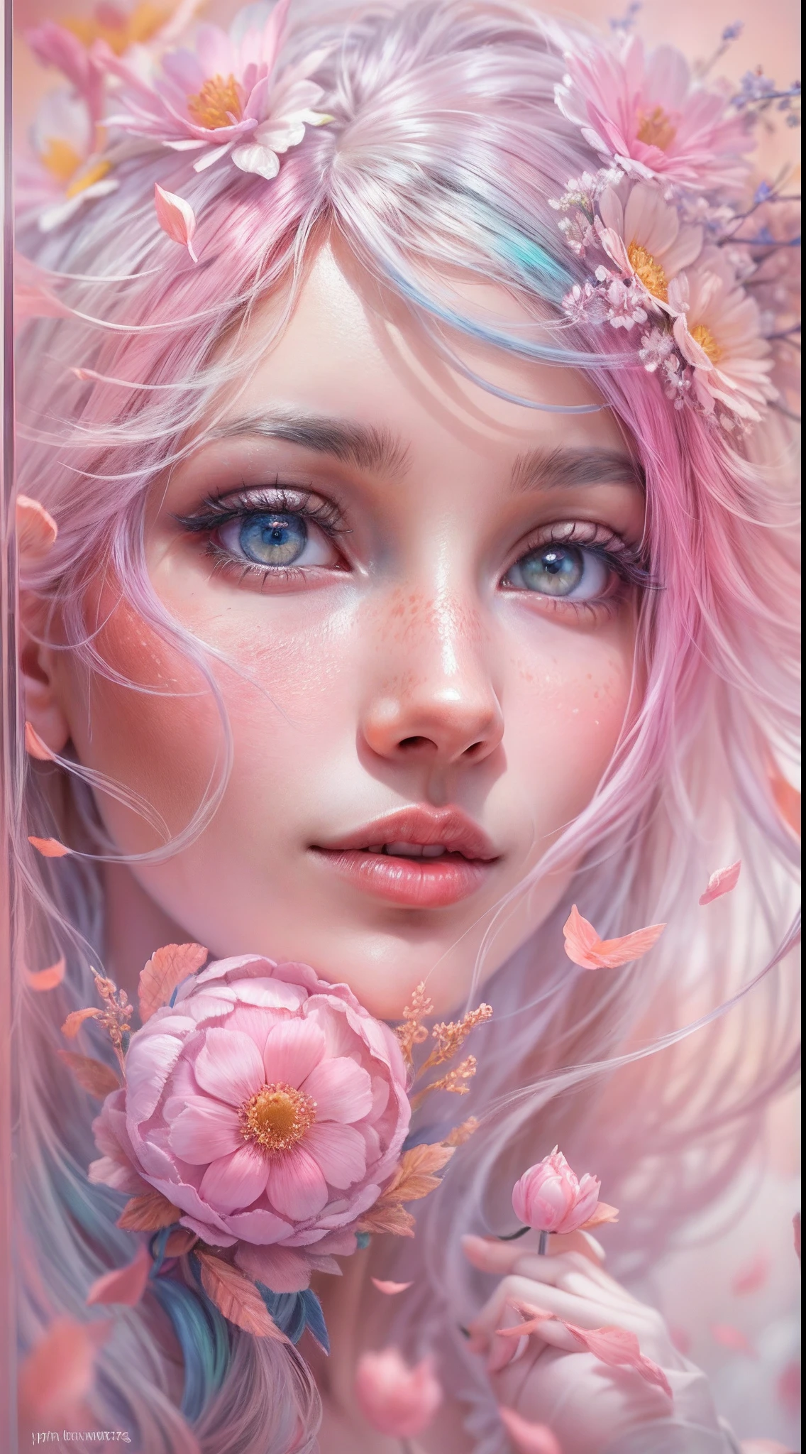 ((obra maestra)). Esta obra de arte es dulce, Dreamy, and ethereal, With soft shades of pink watercolor and many ornate cotton candy accents. Intimate Wear, Generar un fae delicado y recatado explorando un (Mundo Bubblegum con una amplia variedad de tonos pastel).(Flotando bajo) ,Su dulce rostro es extremadamente detallado y realista con rasgos elegantes., Una boca perfecta con labios hinchados y besables, y parece que ((((un elegante Micarah Tewers)))). Sus labios son de un tono rosado uniforme. Includes mature and impressive features, Ojos altamente realistas. Sus ojos son importantes y deben ser realistas, Altamente detallado, y hermoso. In high definition and detail, Incluye muchos detalles como estrellas, galaxias, burbujas de colores, colorful petals, goteo de pintura brillante, Iridiscencia, and lots of energy and excitement. Las estrellas y las coloridas burbujas de chicle son importantes! Includes fantasy details, Detalles mejorados, Iridiscencia, Viento colorido y brillante, y polen. Pay special attention to your face and make sure it is beautifully detailed and realistic... camera: This art is dreamy and ethereal and the camera should emphasize those traits..... Crea algo que sea sorprendentemente hermoso con tonos de hadas. Use dynamic composition techniques.