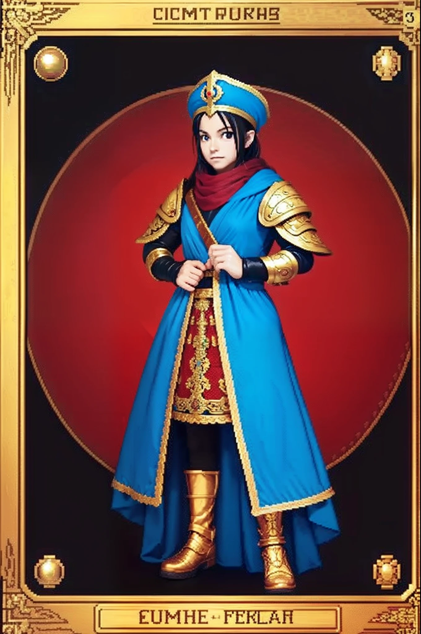 pixel game《dragon quest》,Game character design,(Lady Knight:1.4),red colour,Heavy armor,16-bit pixels