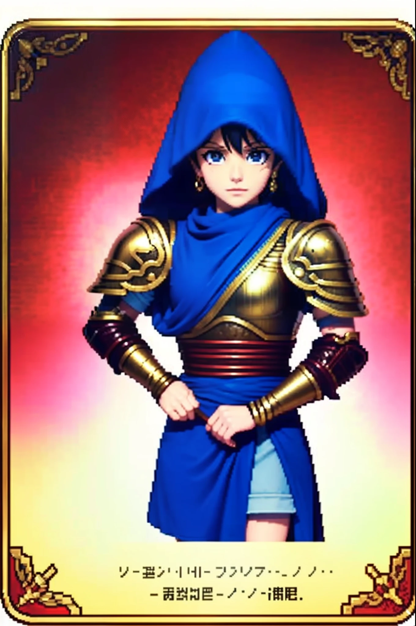 pixel game《dragon quest》,Game character design,(Lady Knight:1.4),red colour,Heavy armor,16-bit pixels