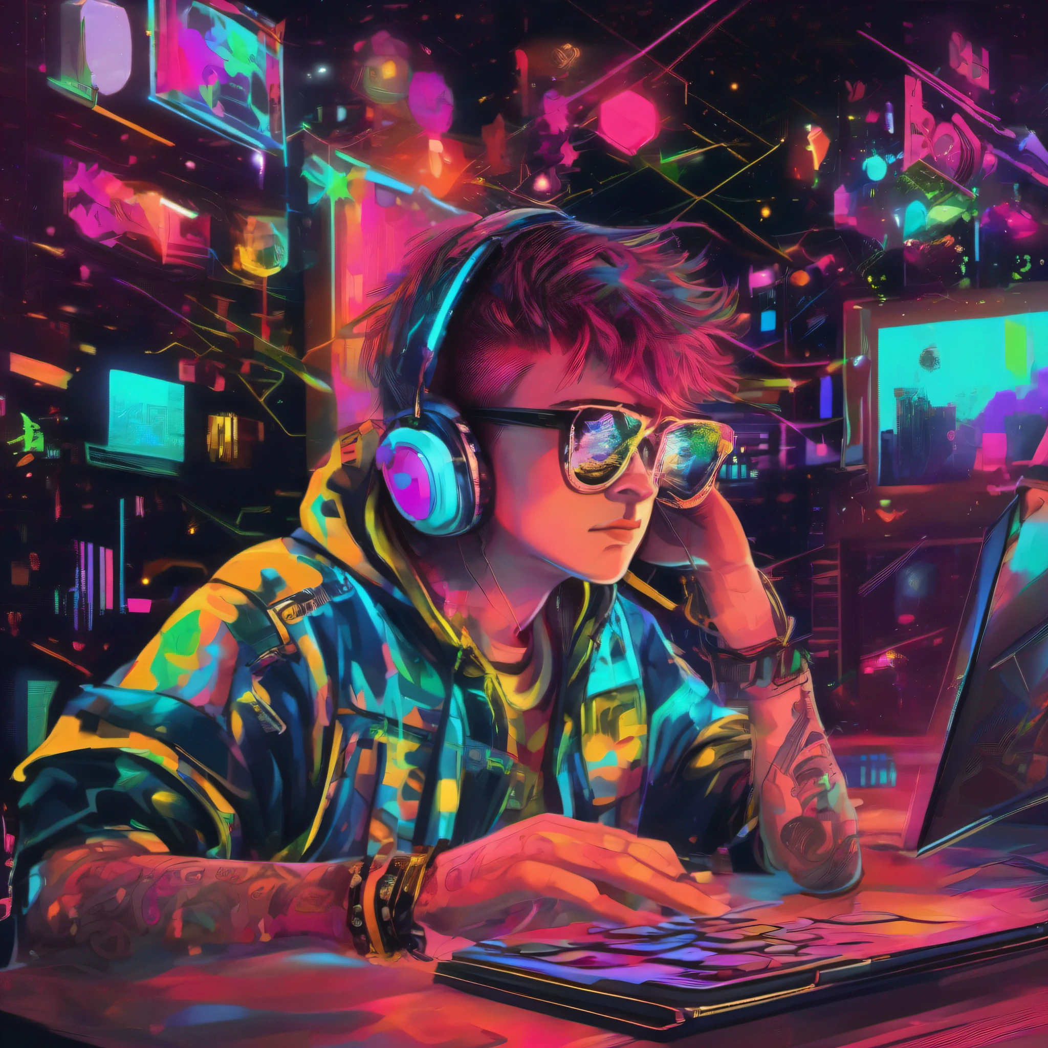 Amazing programmer boy Desgining sites hypervisual space and stars