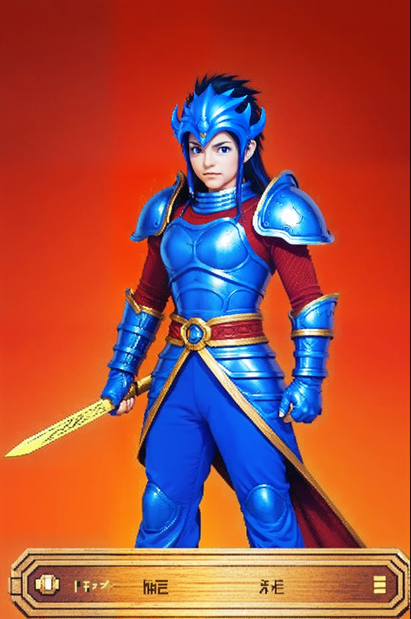 pixel game《dragon quest》,Game character design,(Lady Knight:1.4),red colour,Heavy armor,16-bit pixels