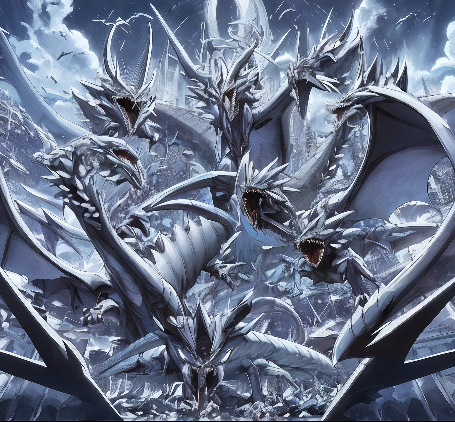 A cartoon image of a large Pokémon character in black and white, DiLiga the Pokémon, Giratina, Estilo de arte Yugioh, Pterodactyl wick, Arte conceptual de Omegamon, De Cryptid Academia, Slifer the dragon of the sky, Segador de Noche!!!!, arte oficial, human and dragon fusion, transforming into his final form
