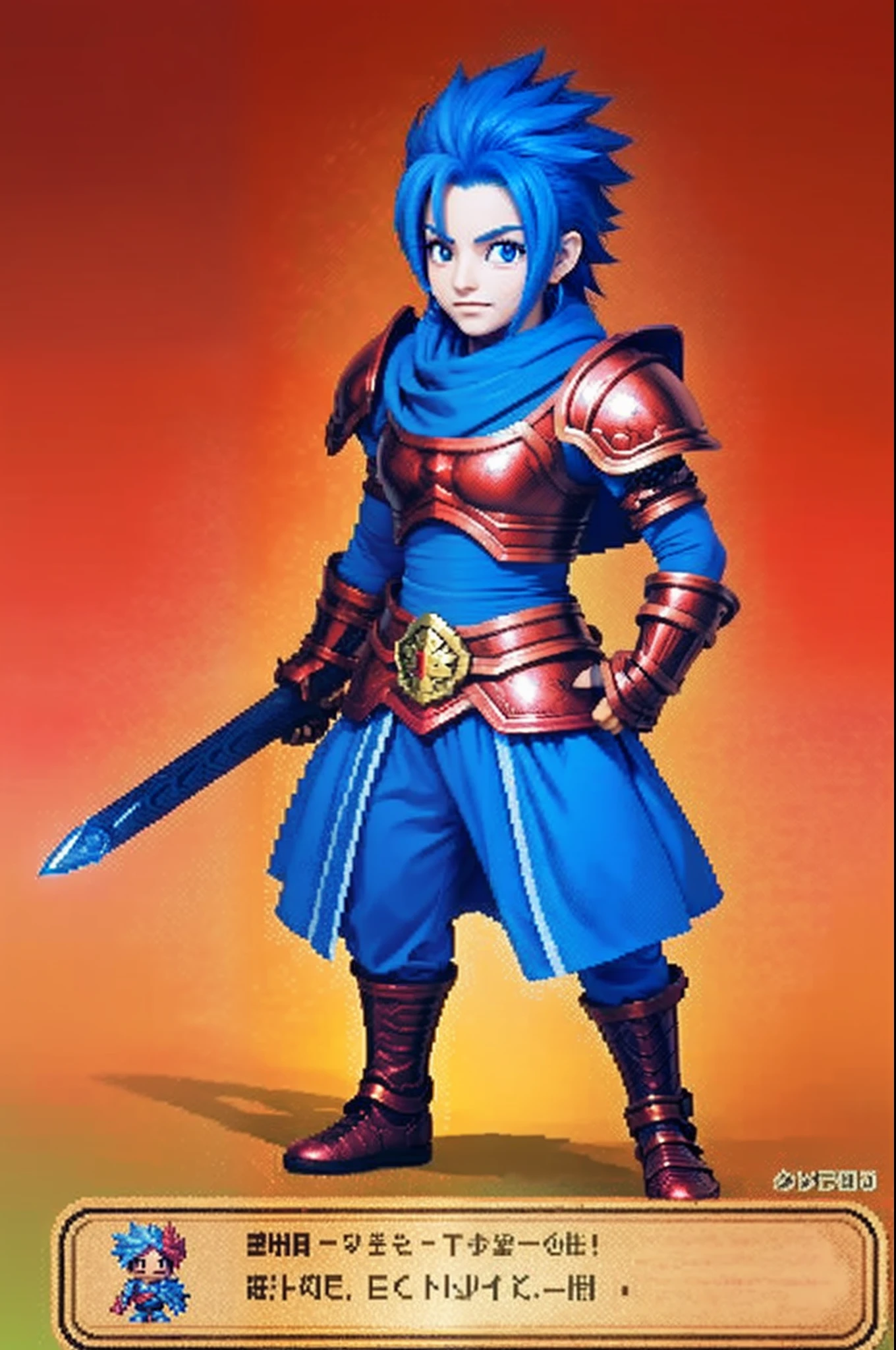 pixel game《dragon quest》,Game character design,(Lady Knight:1.4),red colour,Heavy armor,16-bit pixels