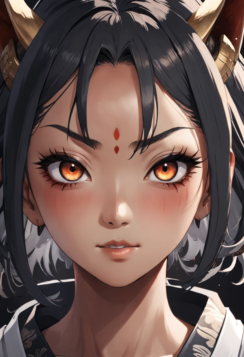 Hannya mask style, illustrator, 0mib,masterpiece, high quality, black and gray, monochrome, 8k, high resolution, high detail, japanese, samurai,extremely detailed eyes and face, kitsune the japan, black woman on the right side,, beautiful detailed nose, beautiful detailed eyes, light on face, looking at viewer, (1 female, mature face), realistic face, full lips, captivating smile, realistic body, (RAW photo, best quality), (realistic, photorealistic: 1.3), masterpiece, extremely beautiful, extremely detailed, CG, unity, 4k wallpaper, amazing, fine details, extremely detailed 8k CG unity wallpaper, size huge archival, ultra-detailed, high resolution, absurdities, soft light, wet dress, big round ass,
