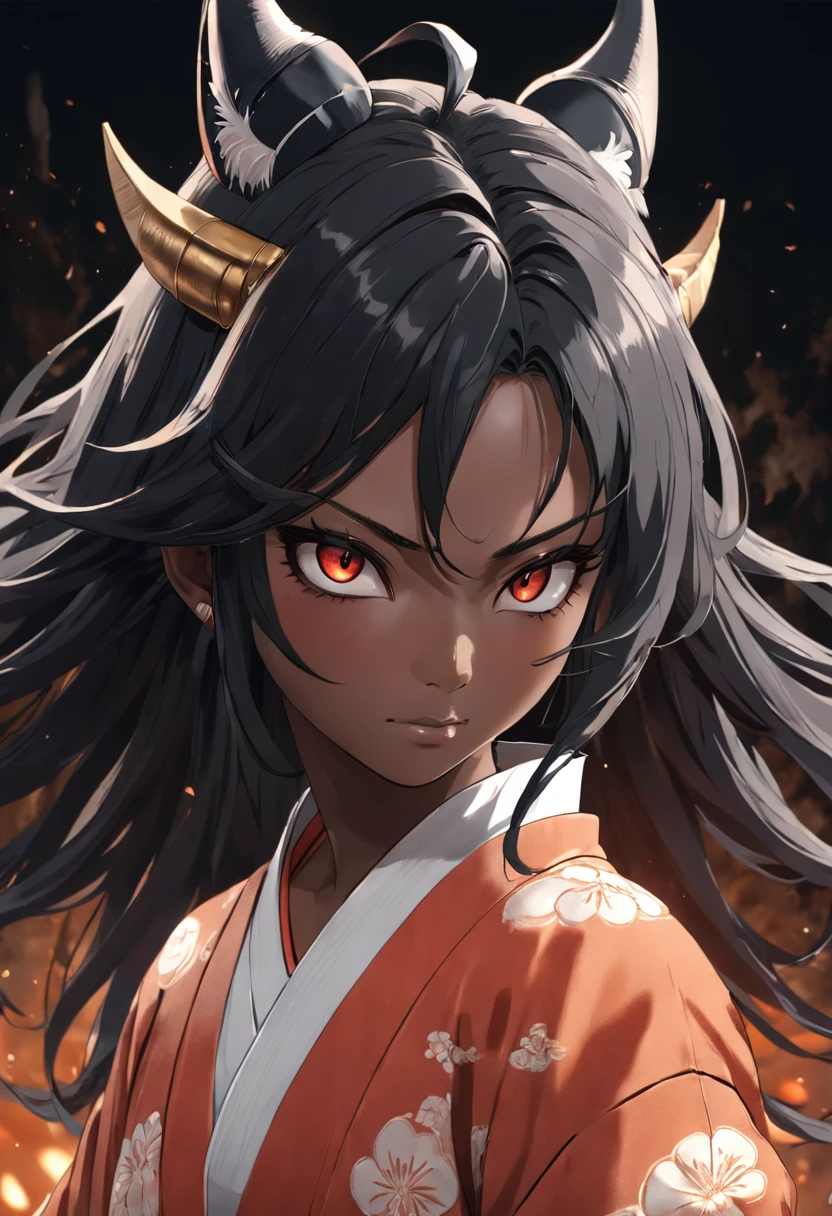 Hannya mask style, illustrator, 0mib,masterpiece, high quality, black and gray, monochrome, 8k, high resolution, high detail, japanese, samurai,extremely detailed eyes and face, kitsune the japan, black woman on the right side,, beautiful detailed nose, beautiful detailed eyes, light on face, looking at viewer, (1 female, mature face), realistic face, full lips, captivating smile, realistic body, (RAW photo, best quality), (realistic, photorealistic: 1.3), masterpiece, extremely beautiful, extremely detailed, CG, unity, 4k wallpaper, amazing, fine details, extremely detailed 8k CG unity wallpaper, size huge archival, ultra-detailed, high resolution, absurdities, soft light, wet dress, big round ass,