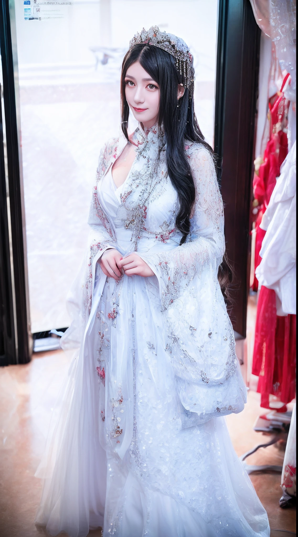 There are three photos of women and fans in white dresses, full-body xianxia, various poses shooting photos, White Hanfu, Anime girl cosplay, Cheongsam, Chinese costume, publicity cosplay, with acient chinese clothes, xianxia fantasy, fantasy photoshoot, sakimichan hdri, Chinese fantasy, Anime cosplay, shaxi, photoshoot