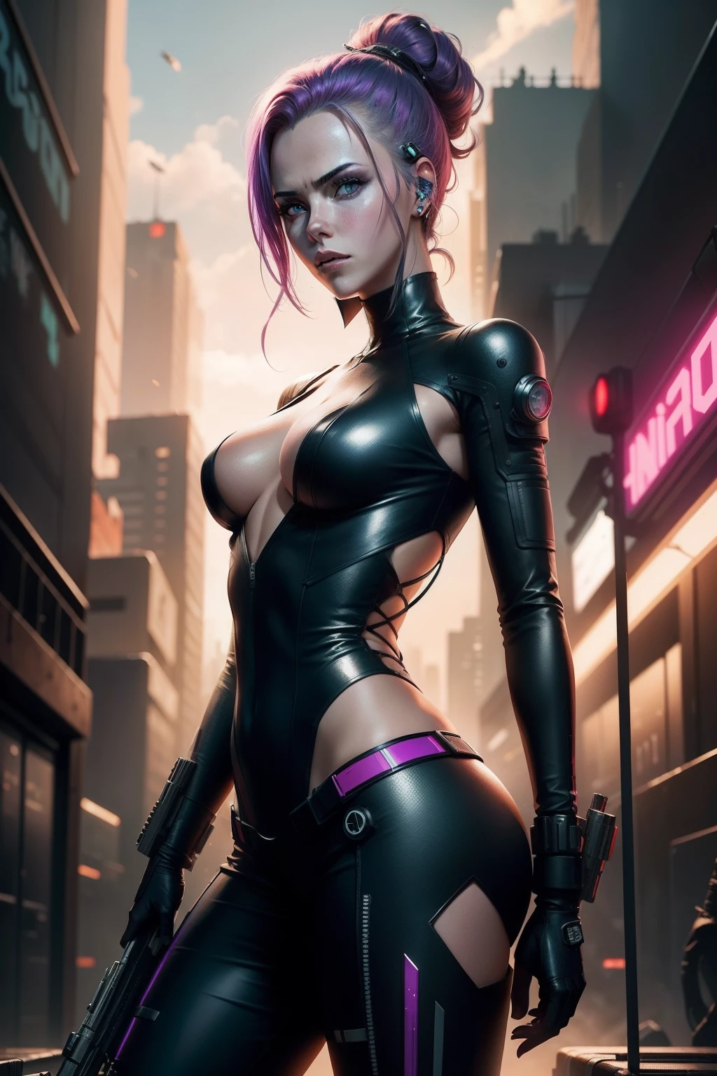 Personagem de anime, cyberpunk, Charlize Teron, sniper