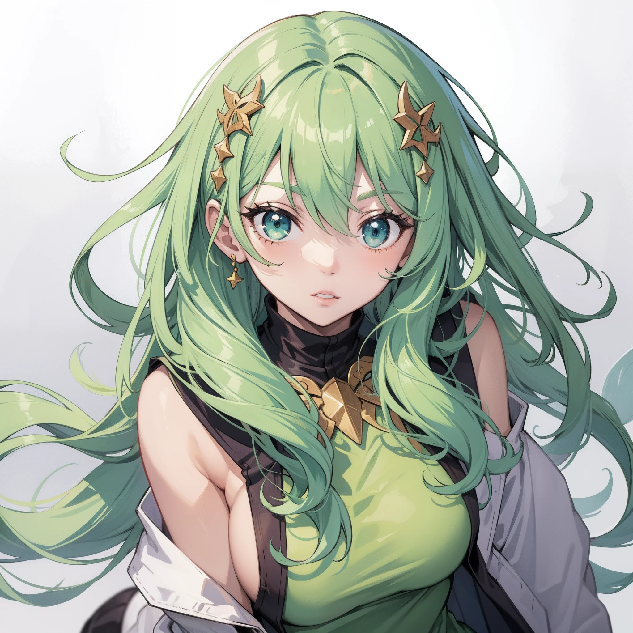 Anime girl, green hair, full body shot, sexy
