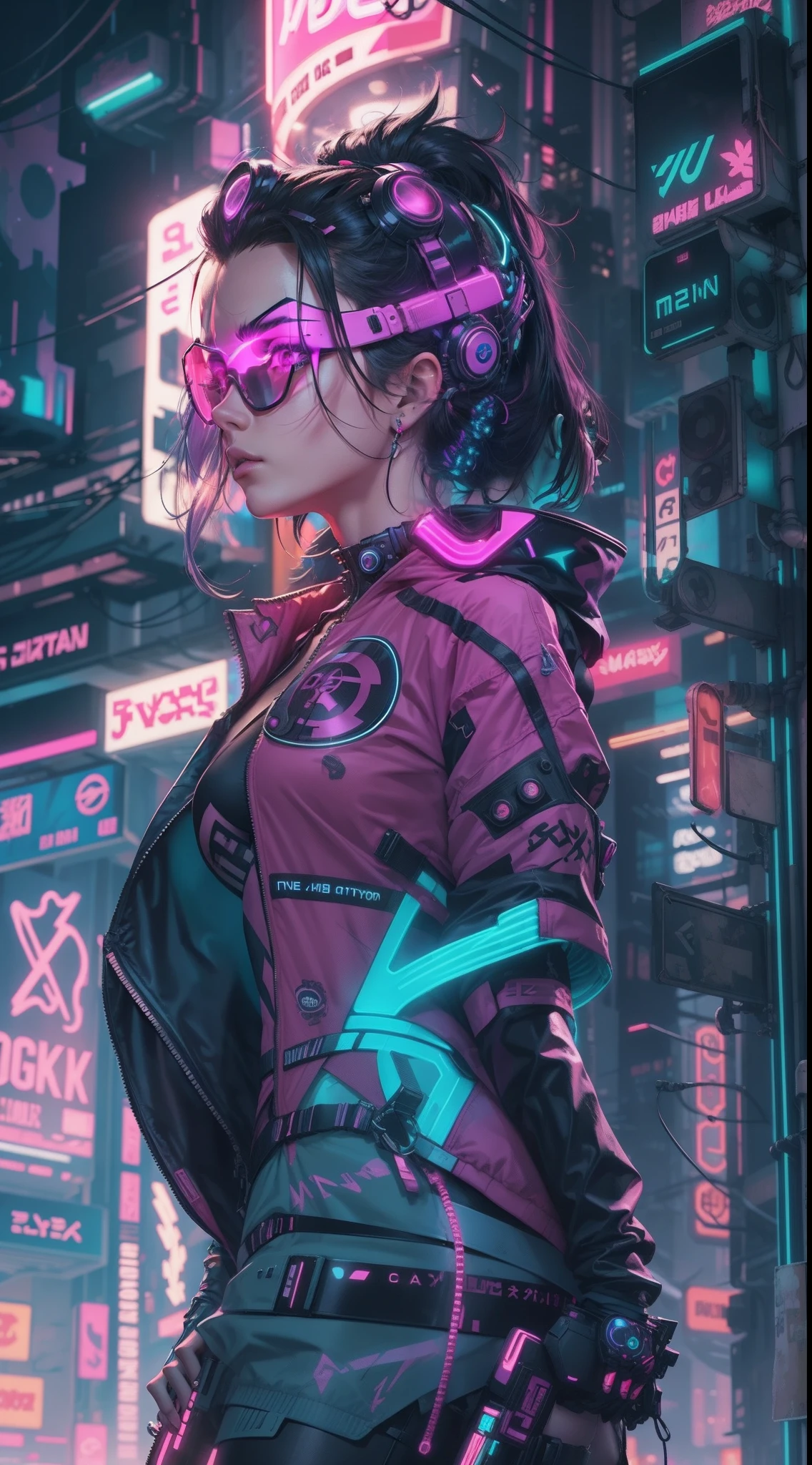 Cyber girl in a futuristic city with neon lights - SeaArt AI