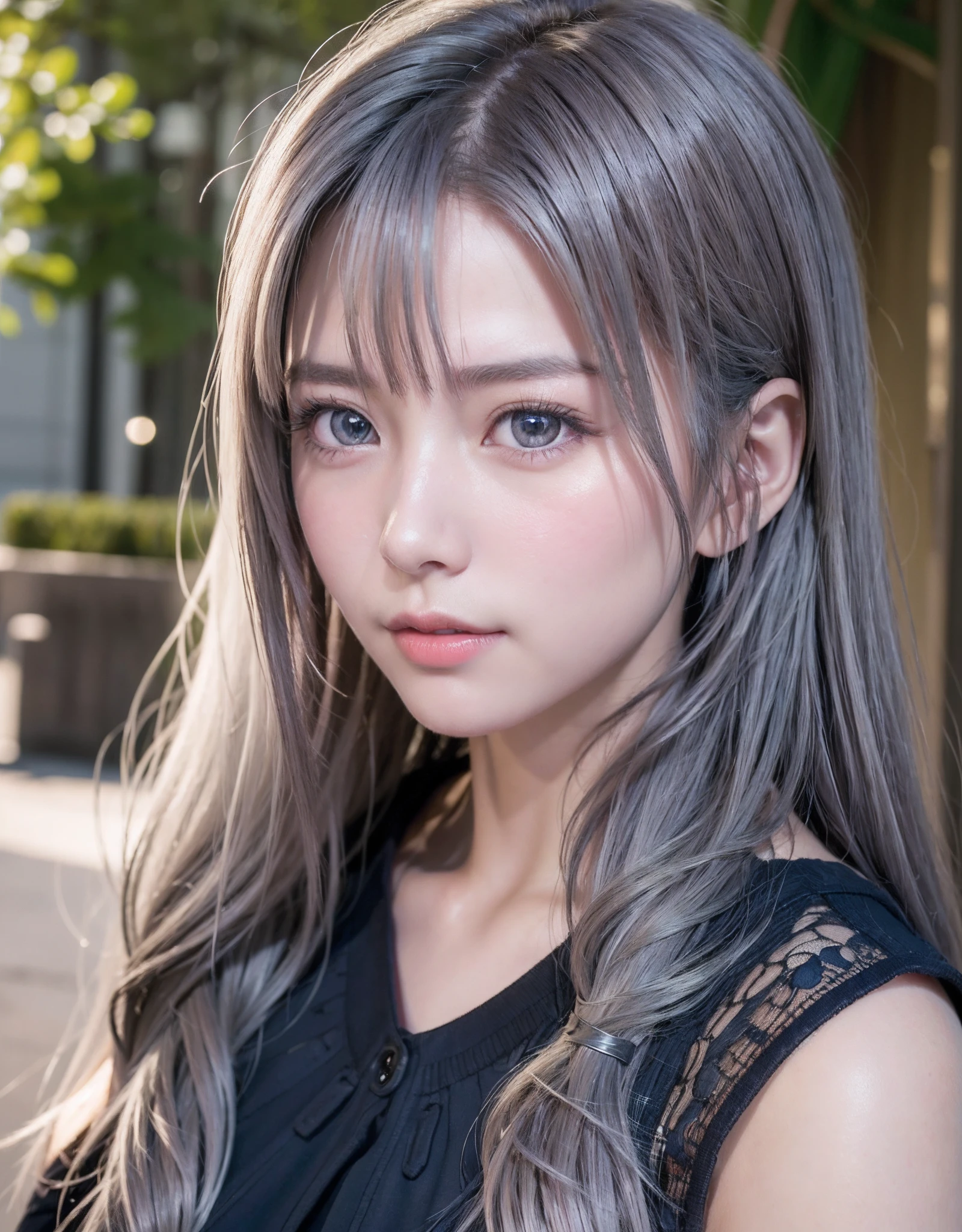 top-quality、8K Masterpiece、超A high resolution、(Photorealsitic:1.3)、Raw photo、1人、silver white hair、poneyTail、glowy skin、1 super beautiful college girl、((super realistic details))、portlate、globalillumination、Shadow、octan render、8K、ultrasharp、highly intricate detail、Realistic light、CGSoation Trends、Beautiful eyes、radiant eyes、Facing the camera、