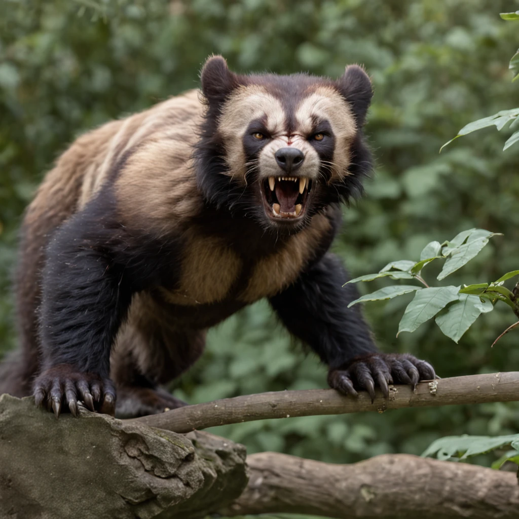 (Professional 3D rendering:1.3) de (Realistic:1.3) Foto de arte mais bonita do mundo,Wolverine heroi mutante agachado em meio a floresta tropical, A torrential rain falls on him, his claws are laid out, he looks ready to attack;.