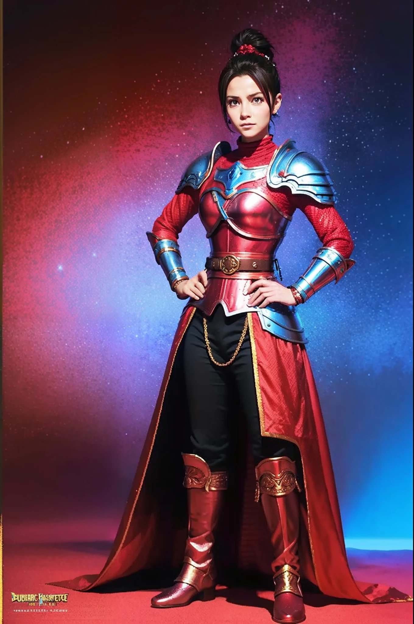 pixel game《dragon quest》,Game character design,(Lady Knight:1.4),red colour,Heavy armor,16-bit pixels