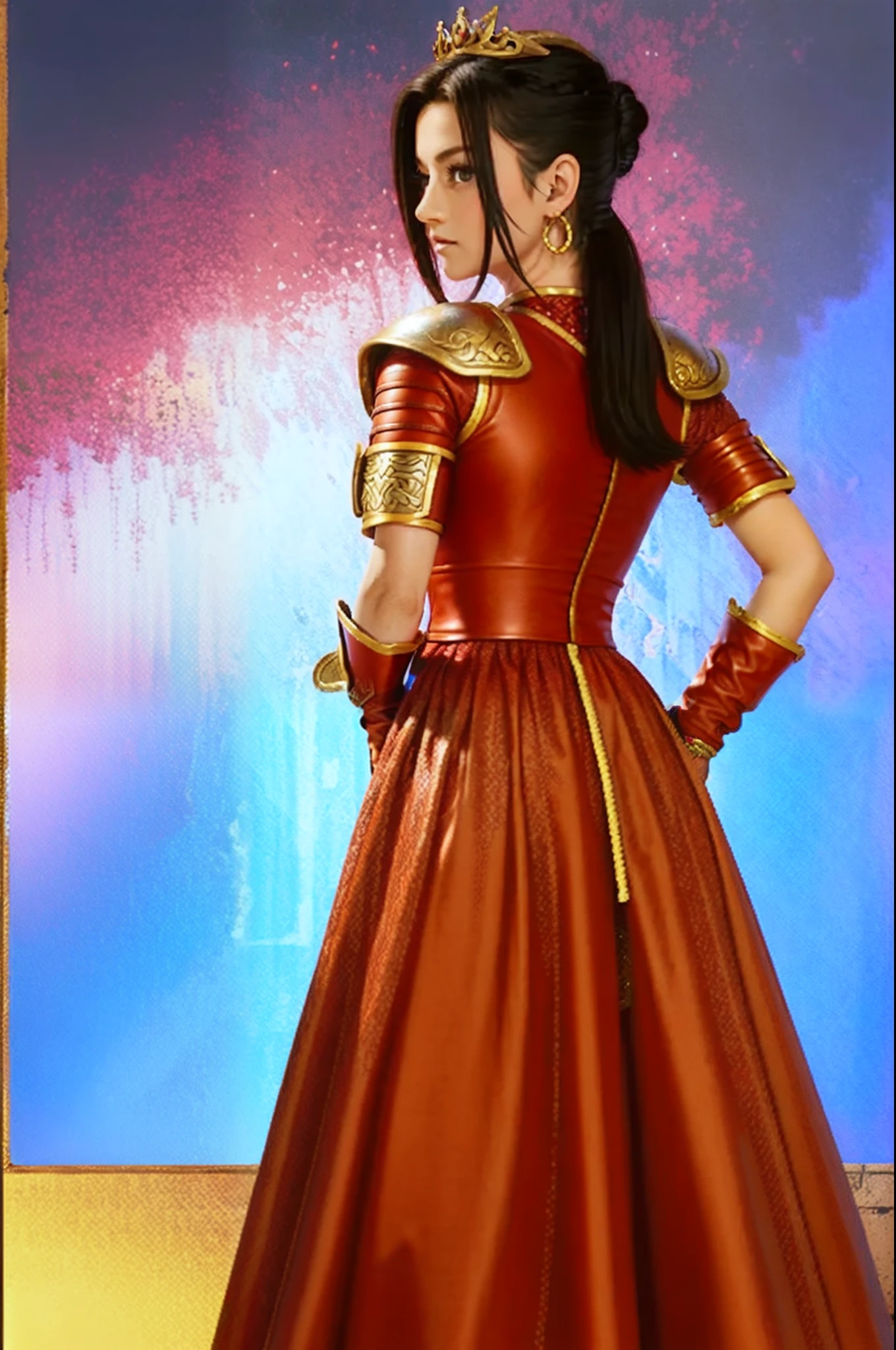 pixel game《dragon quest》，Game character design，（Lady Knight：1.4），red colour，Heavy armor，16-bit pixels