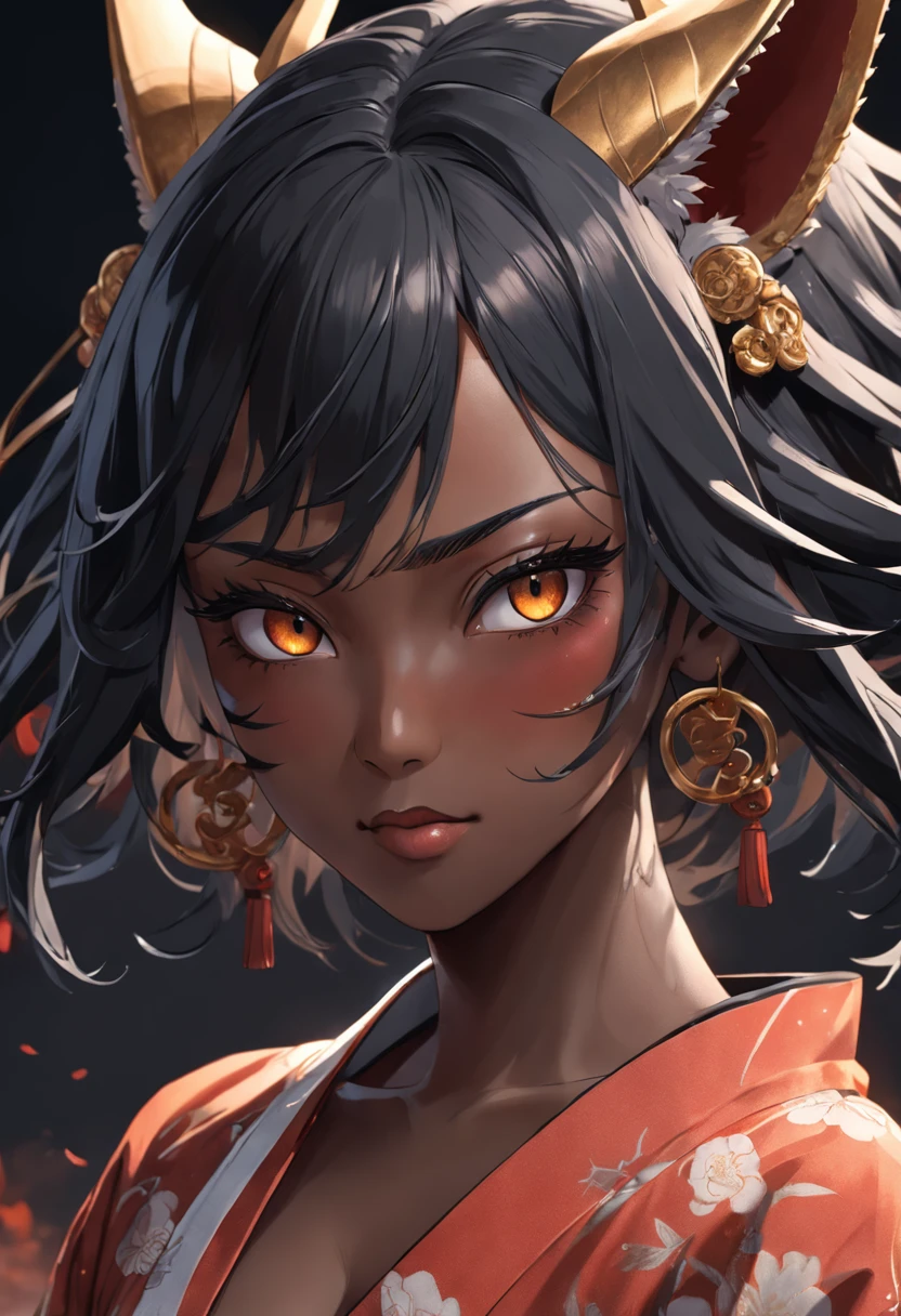 half Hannya mask style+ half kitsune+black woman on right side, illustrator, 0mib, masterpiece, high quality, black and gray, monochrome, 8k, high resolution, high detail, japanese, samurai, extremely detailed eyes and face, japan , black woman on right side, beautiful detailed nose, beautiful detailed eyes, light on face, looking at viewer, (1 woman, mature face), realistic face, full lips, captivating smile, realistic body, (RAW photo, best quality ), (realistic, photorealistic: 1,3) , masterpiece, extremely beautiful, extremely detailed, CG, unity, 4k wallpaper, amazing, fine detail, extremely detailed 8k CG unity wallpaper, huge file size , ultra-detailed, high resolution, absurd, soft light, wet dress, big round ass ,