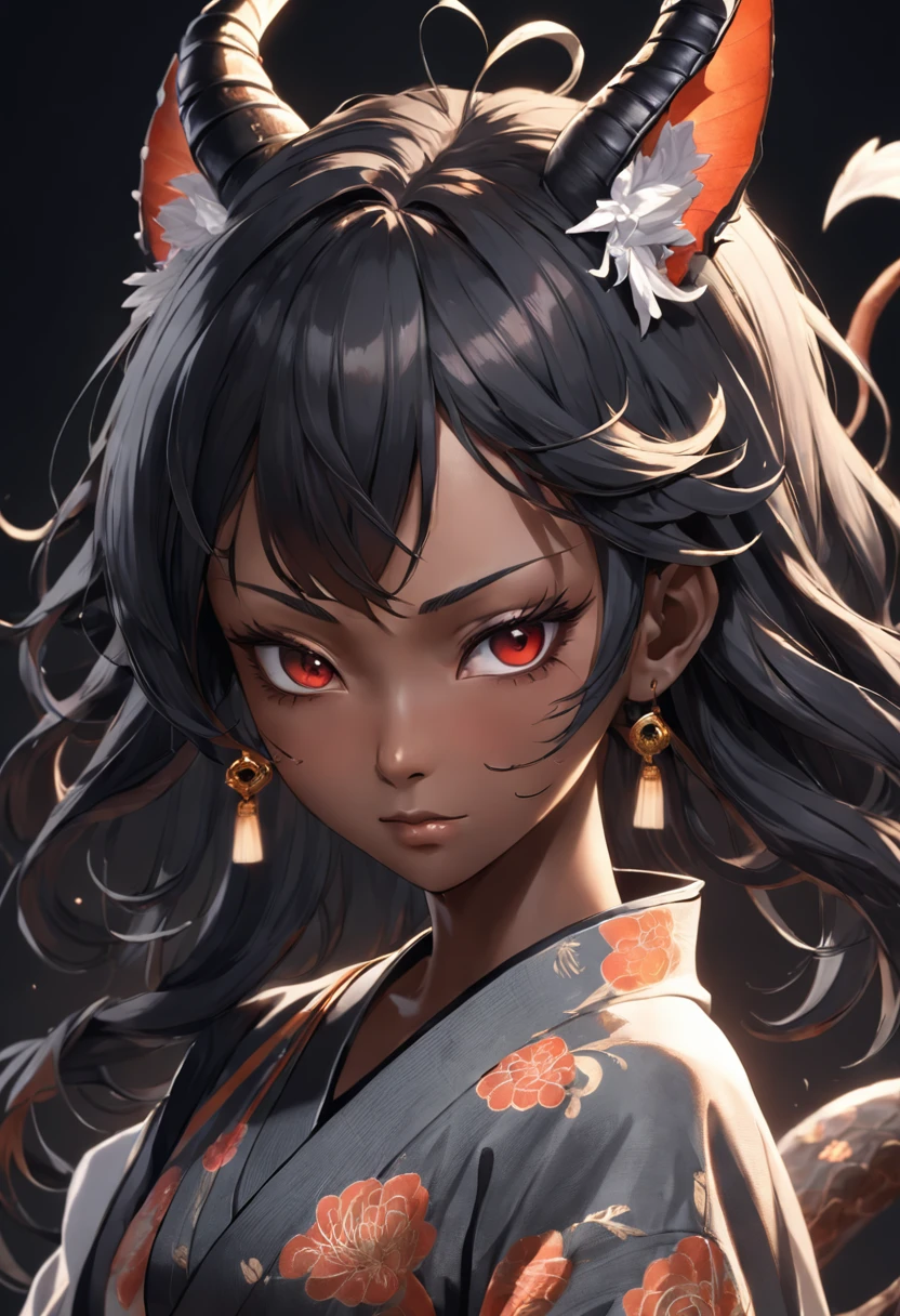 Hannya mask style+kitsune+black woman on right side, illustrator, 0mib, masterpiece, high quality, black and gray, monochrome, 8k, high resolution, high detail, japanese, samurai, extremely detailed eyes and face, japan , black woman on right side, beautiful detailed nose, beautiful detailed eyes, light on face, looking at viewer, (1 woman, mature face), realistic face, full lips, captivating smile, realistic body, (RAW photo, best quality ), (realistic, photorealistic: 1,3) , masterpiece, extremely beautiful, extremely detailed, CG, unity, 4k wallpaper, amazing, fine detail, extremely detailed 8k CG unity wallpaper, huge file size , ultra-detailed, high resolution, absurd, soft light, wet dress, big round ass ,