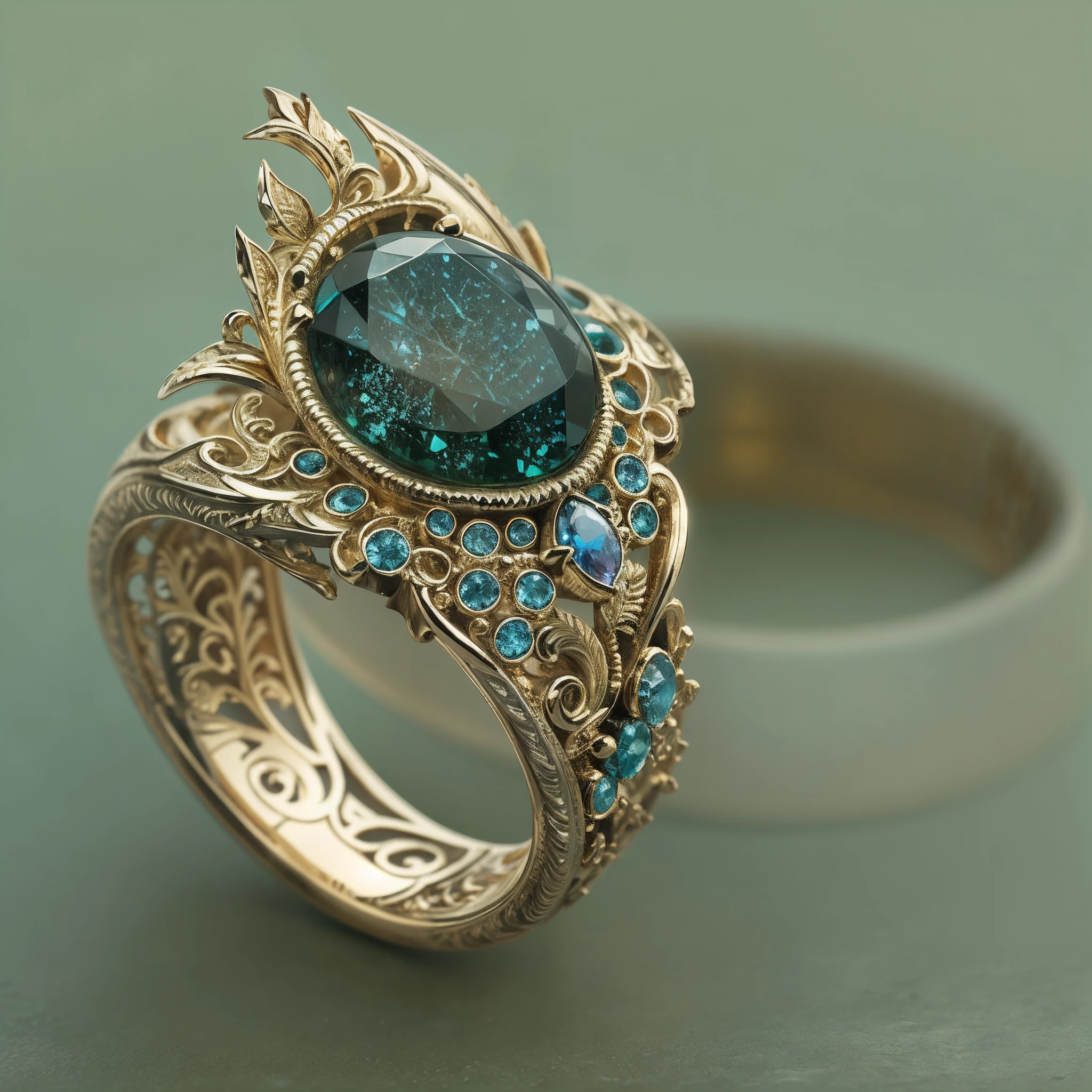 Masterpiece，highest  quality，(Nothing but the ring)，(No Man),Phoenix ring setting，starrysky，Wrapped around the end from beginning to end，Delicate silver ring，Starry sky in the ring,The sheen，inverted image，Sparkling blue-purple gemstones，Elegant and noble，The magic pattern on it emits the light of the Tyndall effect，It shines with a noble red light，The golden-red tone is filled with dark-style graphics，simple backgound，