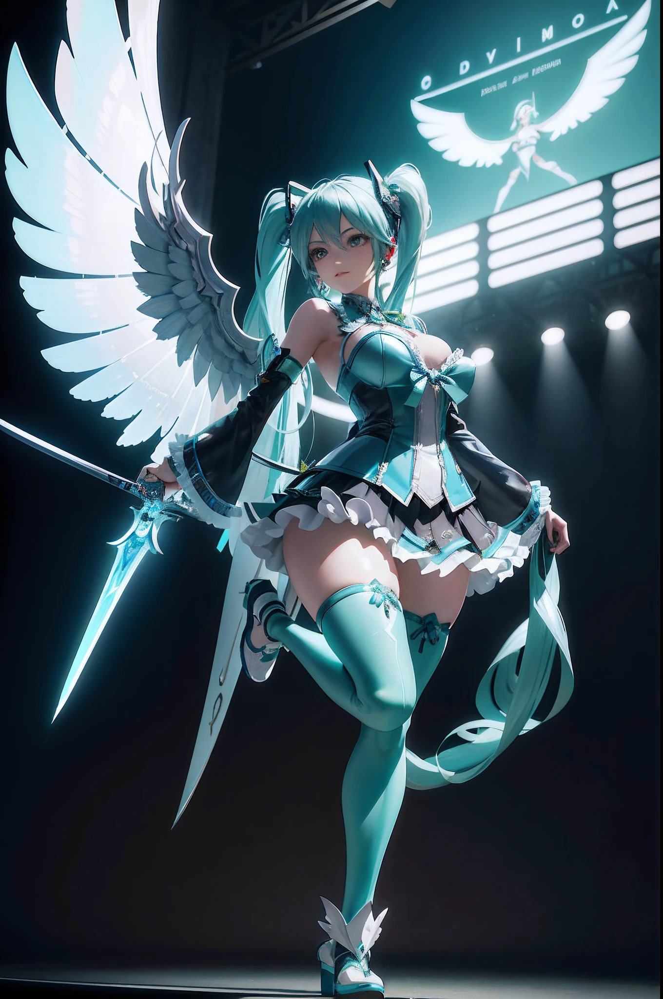 arafed image of a woman in a costume holding a sword, 3 D rendering character art 8 K, Os amigos, epic angle and pose, render of a cute 3d anime girl, 8K high quality detailed art, hatsune miku in warhammer 40k, anime styled 3d, 3d anime girl, Hatsune Miku, 8k octae render photo