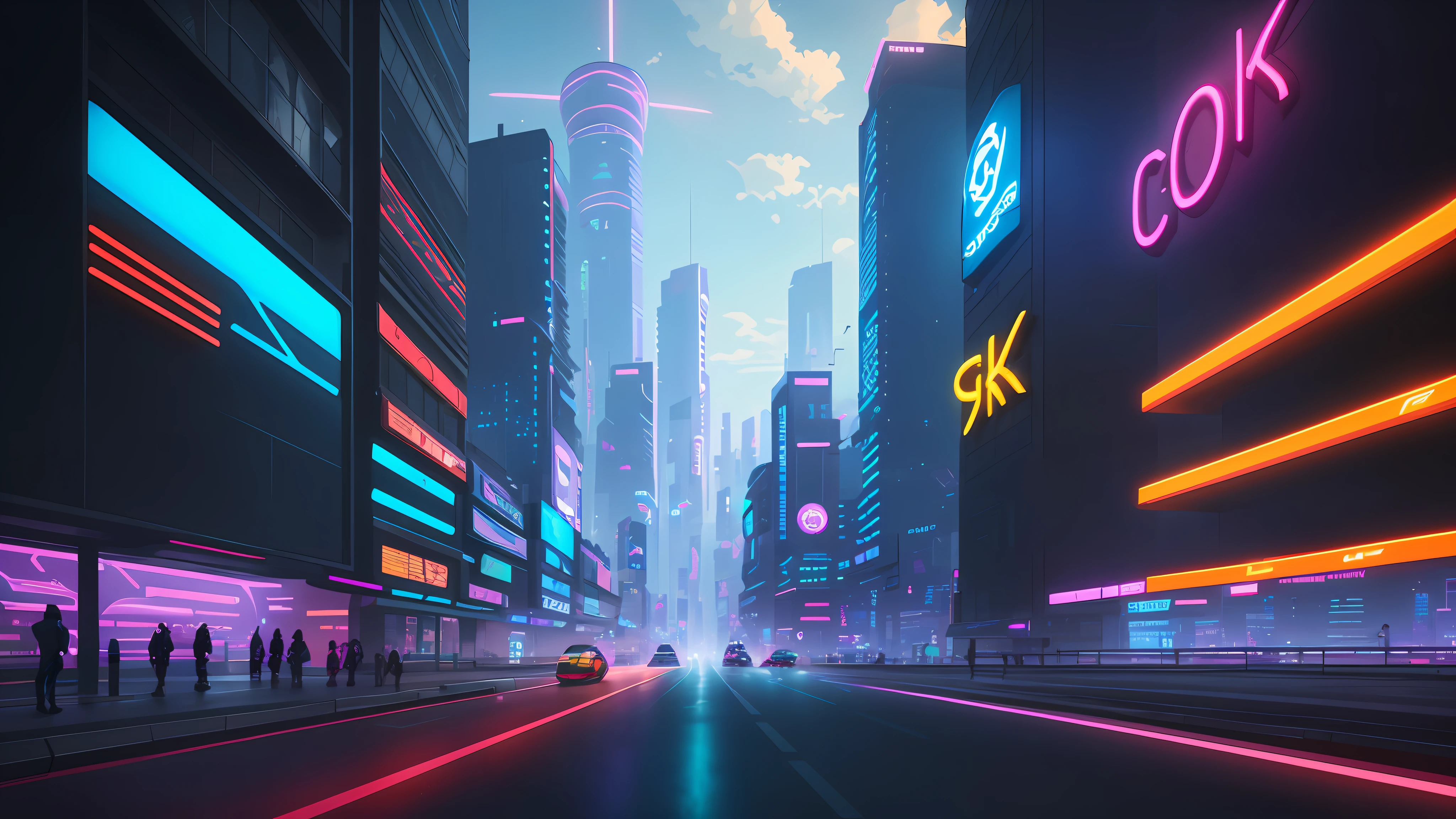 neon city street scene with cars and people walking on the sidewalk, futuristic street, futuristic city street, cyberpunk city street, cyberpunk street, in a futuristic cyberpunk city, sci-fi cyberpunk city street, hyper realistic cyberpunk city, busy cyberpunk metropolis, in cyberpunk city, cyberpunk city street background, cyberpunk cityscape, cyberpunk city, cyberpunk night street, cyberpunk atmosphere