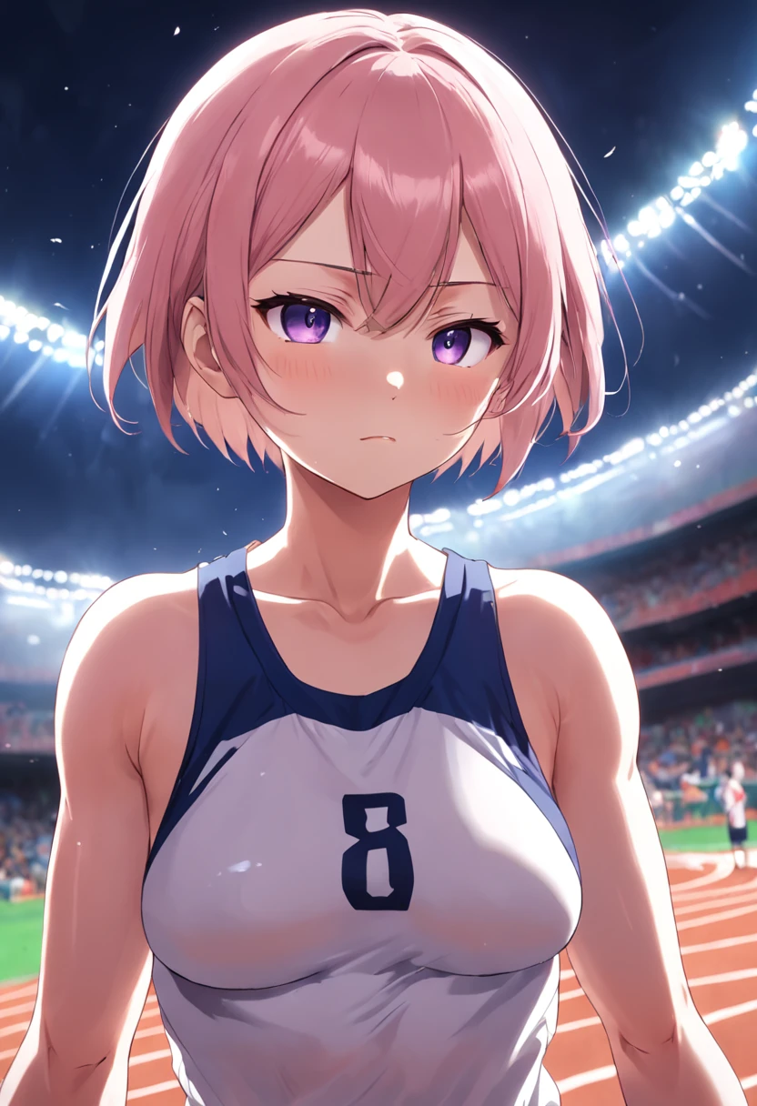 trackandfield,uniform ,titsfuck ,shorthair ,enormousboob,faceblush, breastless clothes