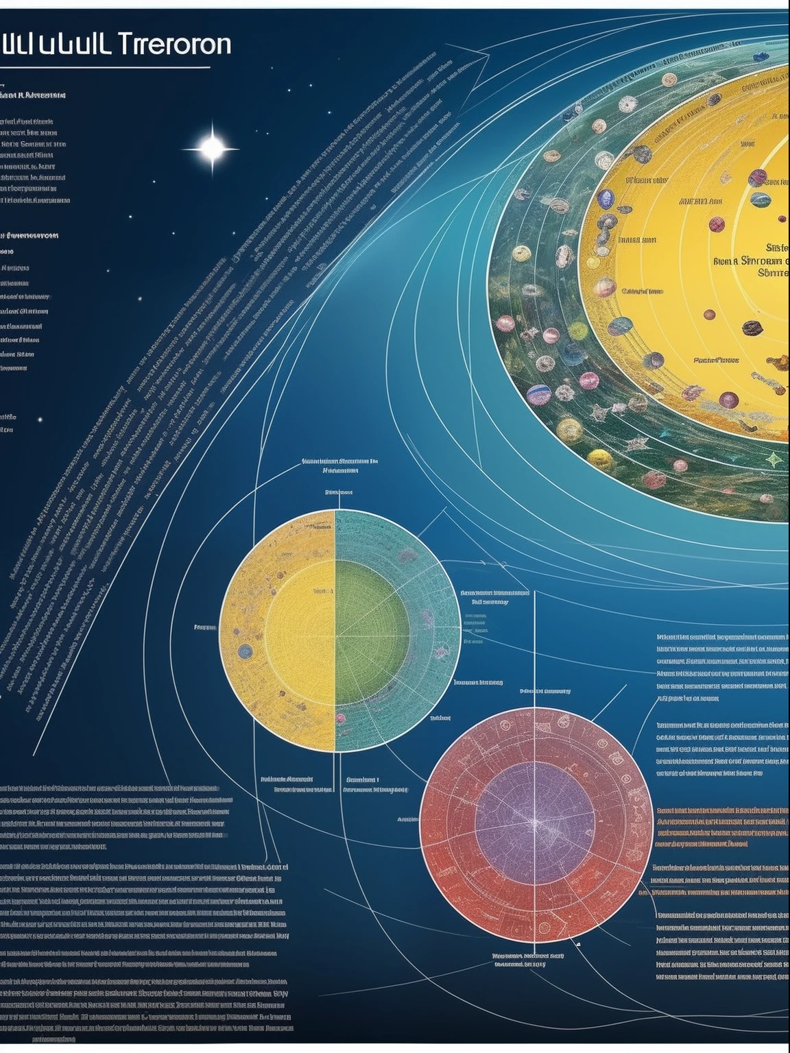 Schematic diagram of the structural hierarchy of the Mount Meru multiverse，at centre，Geometric division combination puzzle，Detailed chart annotations，Each section is illustrated graphically，Planetary hierarchy，Surrounded by stars，Star chart，Lots of stars，Detailed details are plentiful，Charts，Astronomy Teaching Diagram，