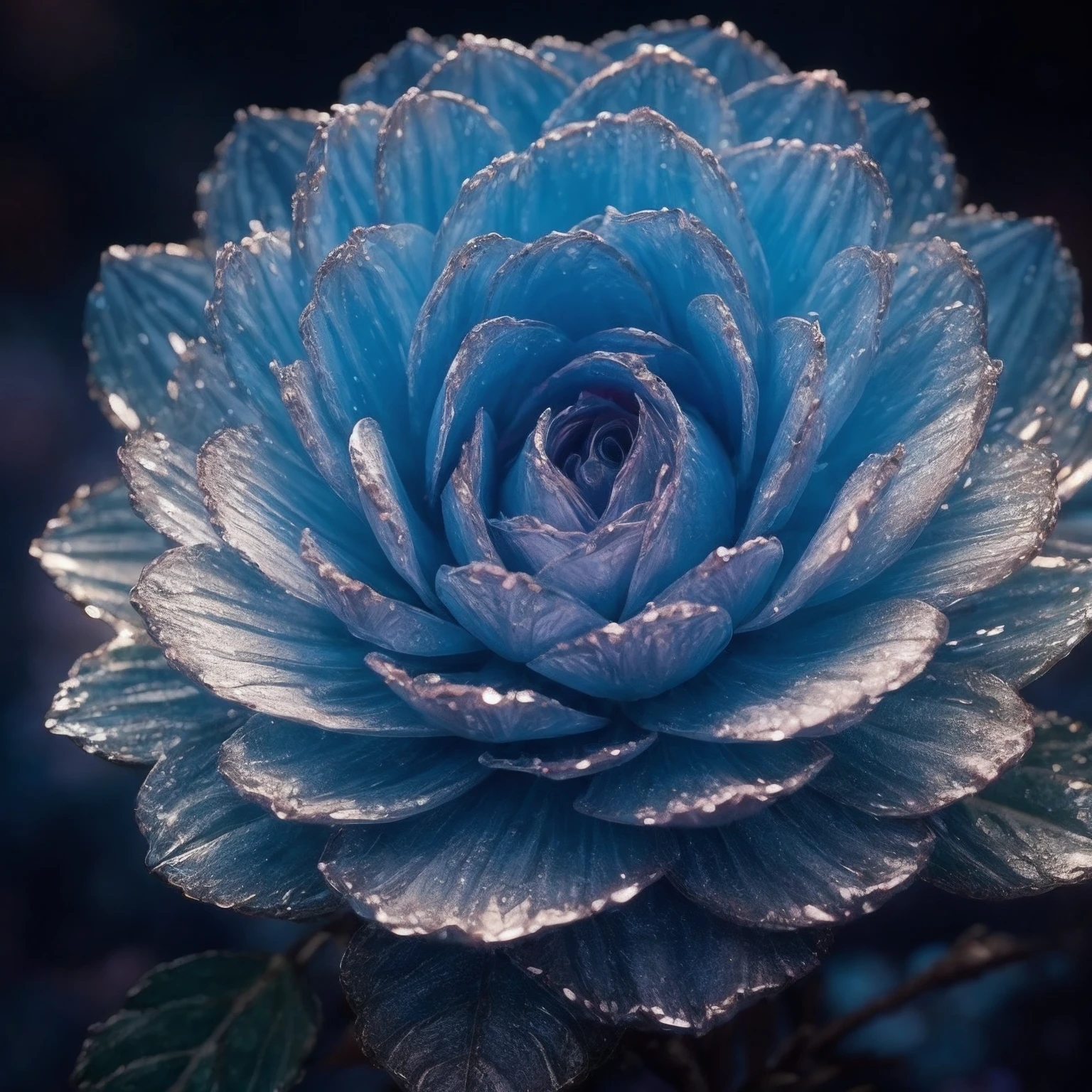 crystal blossom flower, blue
fantasy, galaxy, transparent,
shimmering, sparkling, splendid, colorful,
magical photography, dramatic lighting, photo realism, ultra-detailed, 4k, Depth of field, High-resolution