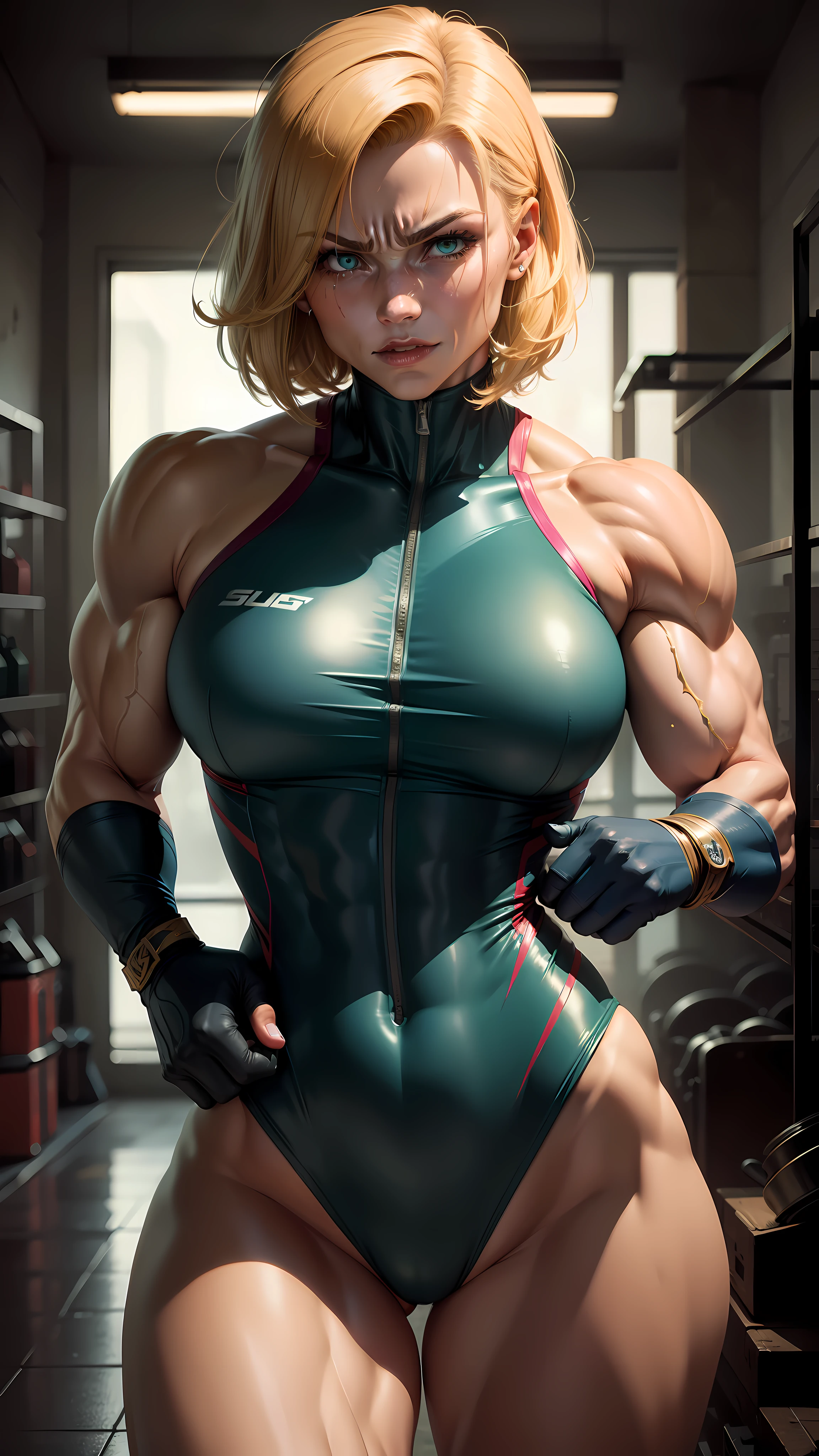 Muscle woman,der riese,Tear clothes,chest muscle,musculature,femele,ssmile,swim wears,Beautuful Women,Tear clothes,with short golden hair,Muscle tears,green tendons burst,tightsuit